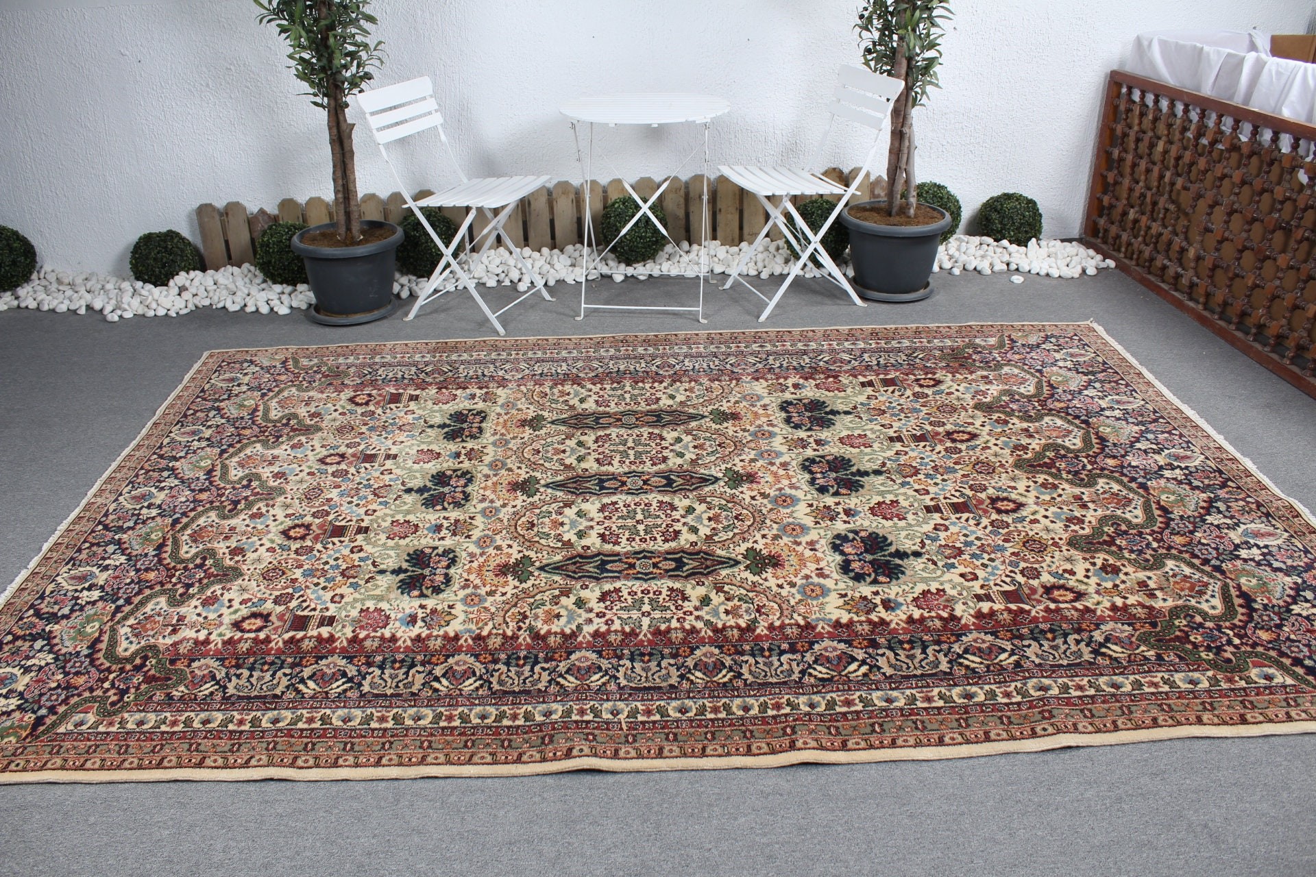 Living Room Rugs, Art Rug, 6.8x10.3 ft Oversize Rug, Vintage Rug, Turkish Rugs, Dining Room Rug, Oushak Rug, Beige Floor Rug, Bedroom Rug