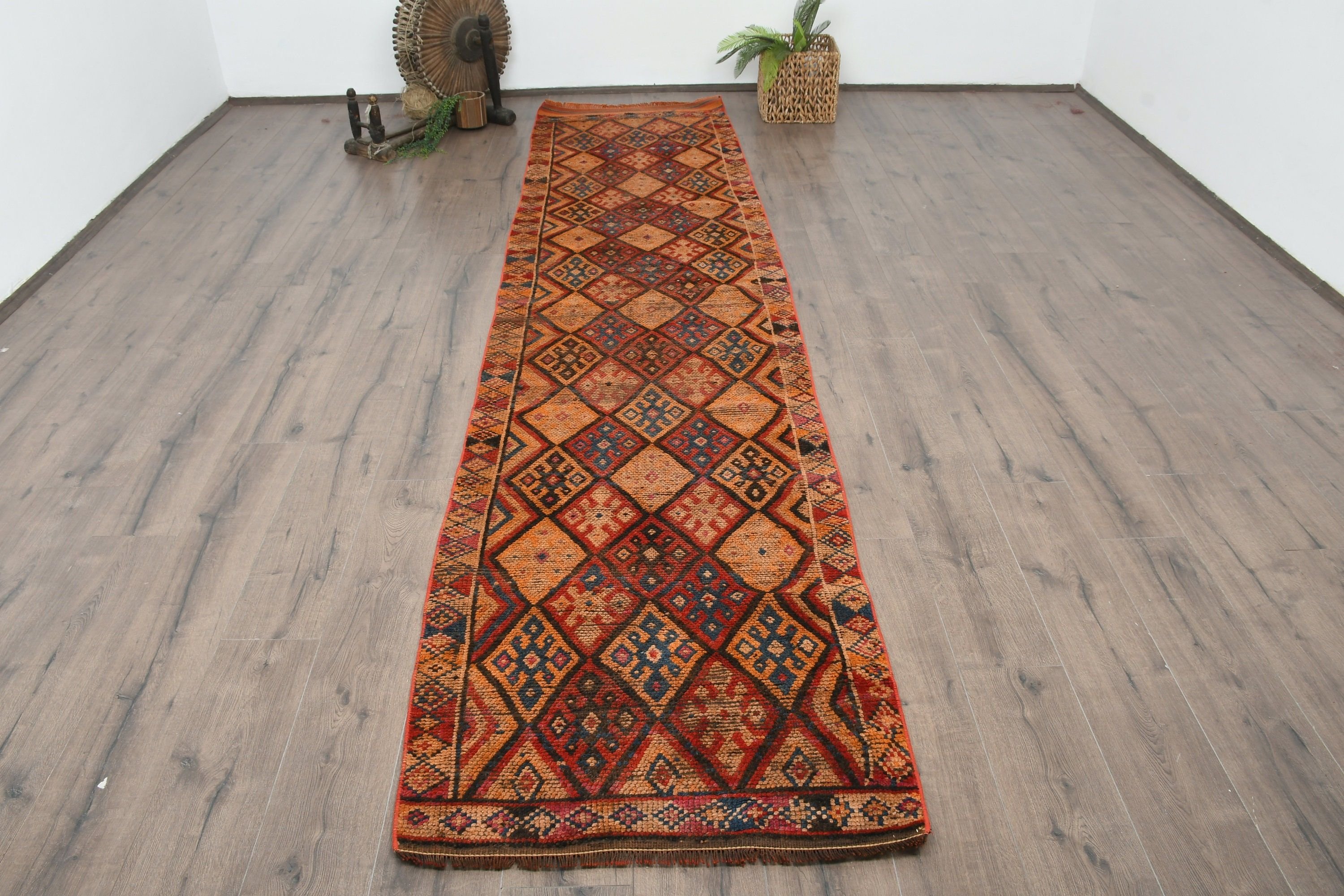 Turkish Rug, Hallway Rugs, Vintage Rug, Corridor Rugs, Turkey Rug, Orange Kitchen Rug, 2.6x12.1 ft Runner Rug, Bedroom Rugs