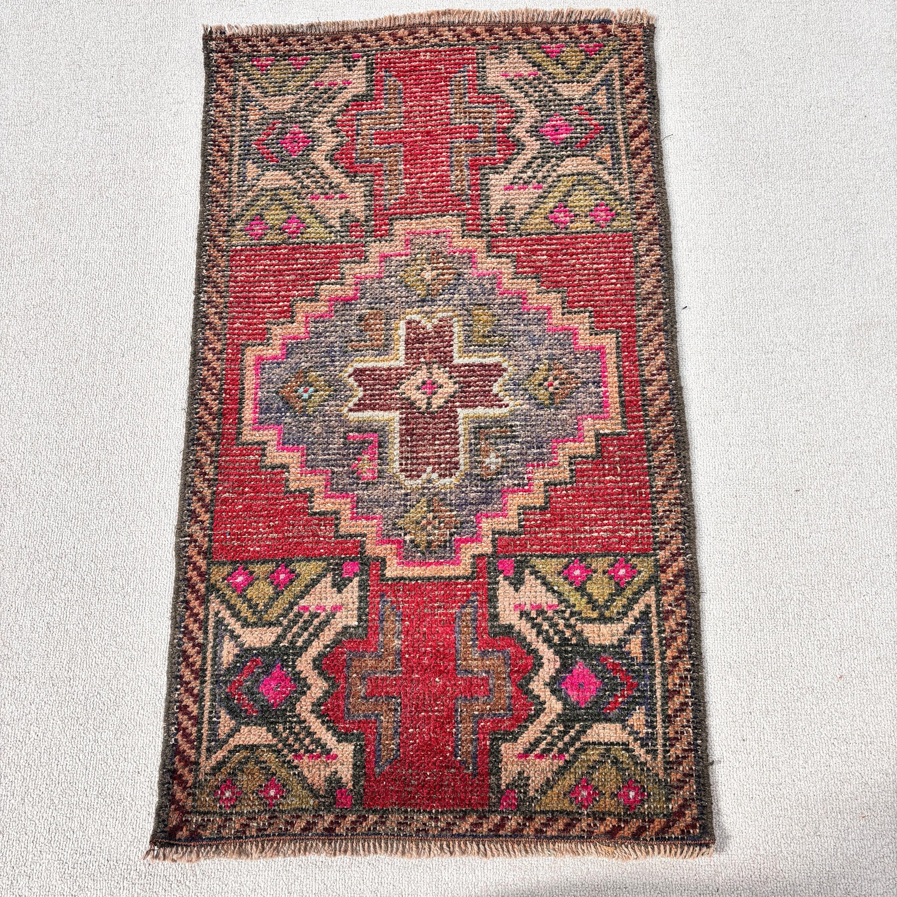 Türk Halısı, Geometrik Halı, 1.8x3.1 ft Küçük Halı, Etnik Halı, Küçük Vintage Halılar, Kırmızı Lüks Halı, Vintage Halı, El Dokuma Halılar, Çocuk Halısı