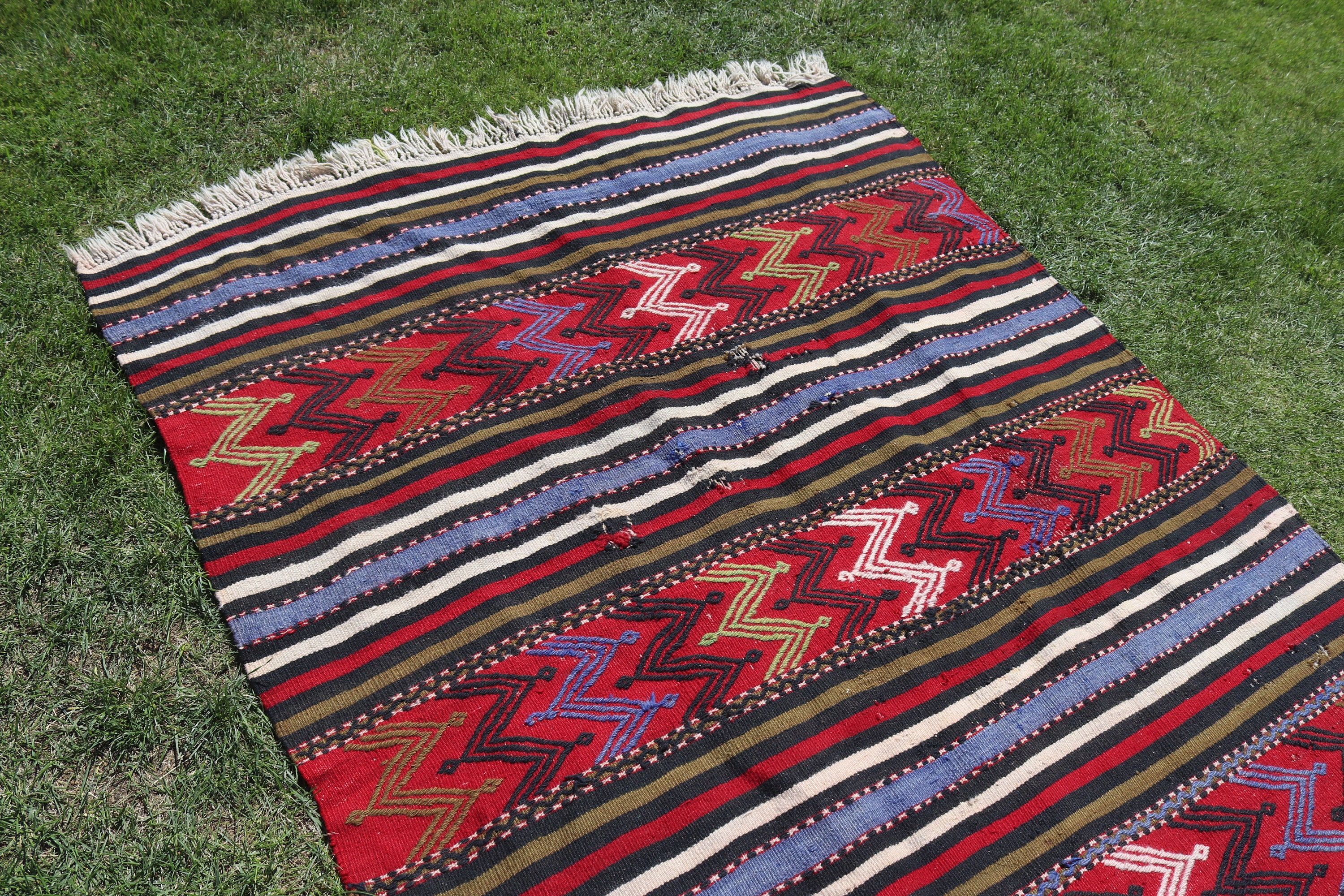 Vintage Rugs, Salon Rugs, Boho Rug, Kilim, Turkish Rugs, 4.8x11.4 ft Large Rug, Red Modern Rug, Kitchen Rug, Office Rugs, Large Oushak Rugs