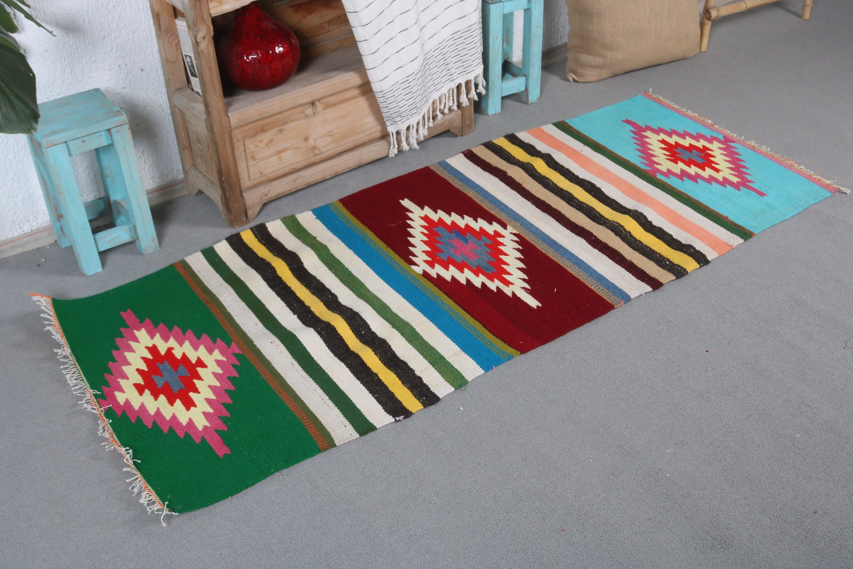 Kilim, Koridor Halısı, Ev Dekorasyonu Halısı, Oushak Halısı, 2,3x6,2 ft Runner Halıları, Merdiven Halıları, Kırmızı Yün Halıları, Vintage Halı, Soluk Halı, Türk Halısı