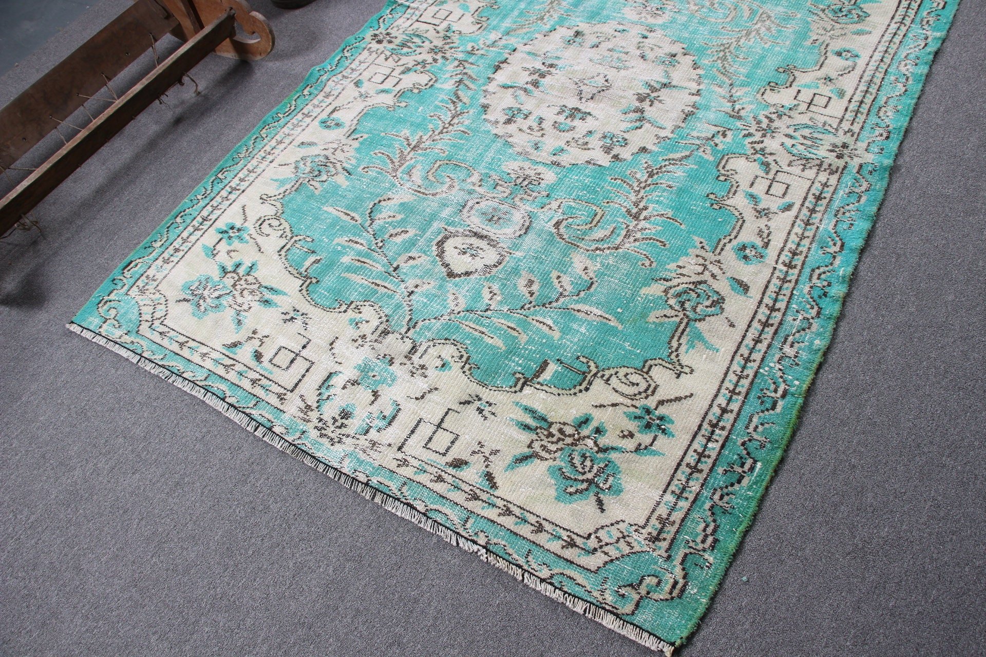 Bedroom Rugs, Retro Rug, Green Oriental Rugs, Dining Room Rug, Vintage Rug, Oushak Rug, 4.9x7.3 ft Area Rugs, Floor Rug, Turkish Rugs