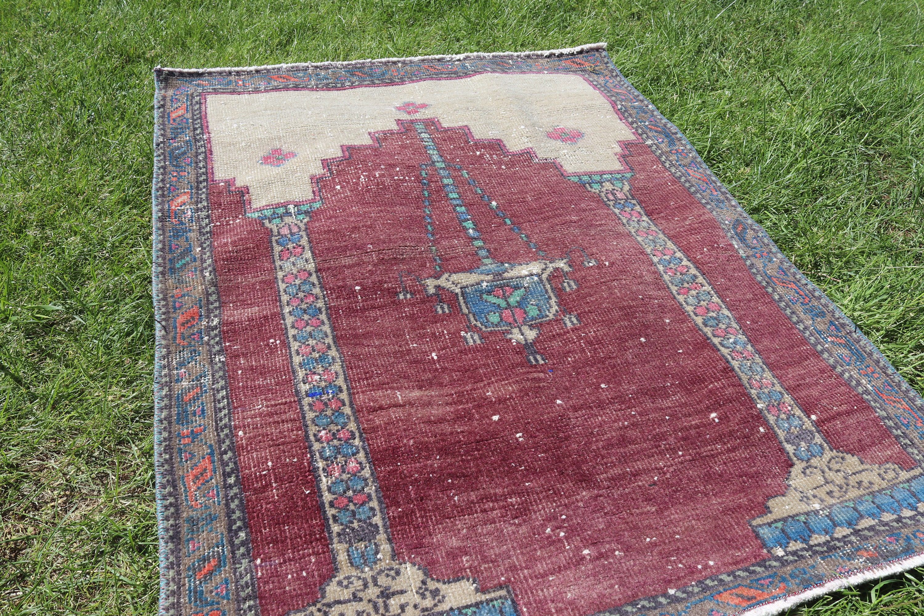 Ev Dekor Halıları, Türk Halıları, Bej 2.6x3.3 ft Küçük Halı, Küçük Alan Halıları, Fas Halısı, Vintage Halı, Kapı Paspası Halıları