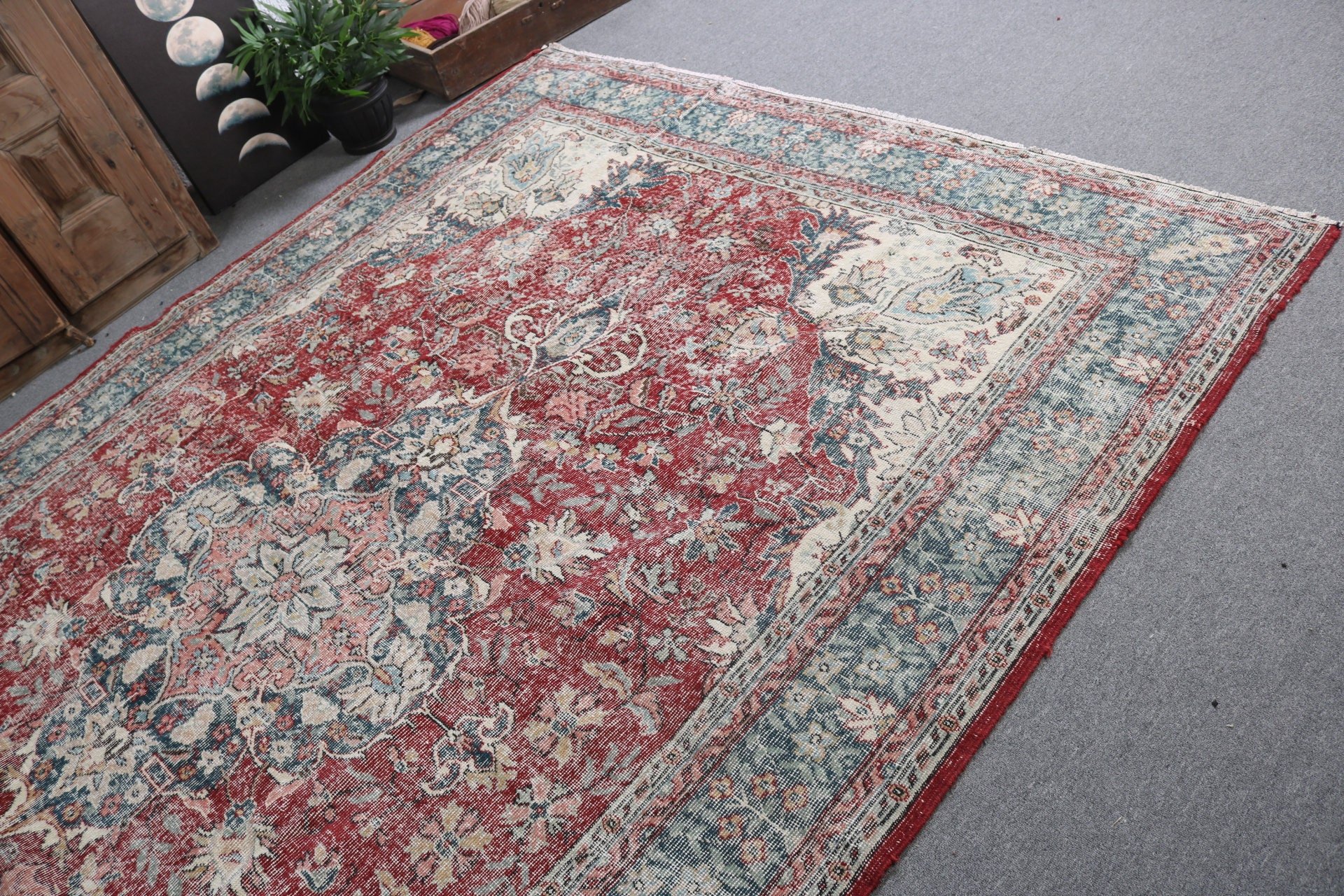 Türk Halıları, Kırmızı Açıklama Kilim, El Dokuma Halı, Vintage Halılar, Düz Dokuma Halılar, 7.1x10.4 ft Büyük Boy Halılar, Büyük Boy Vintage Halı