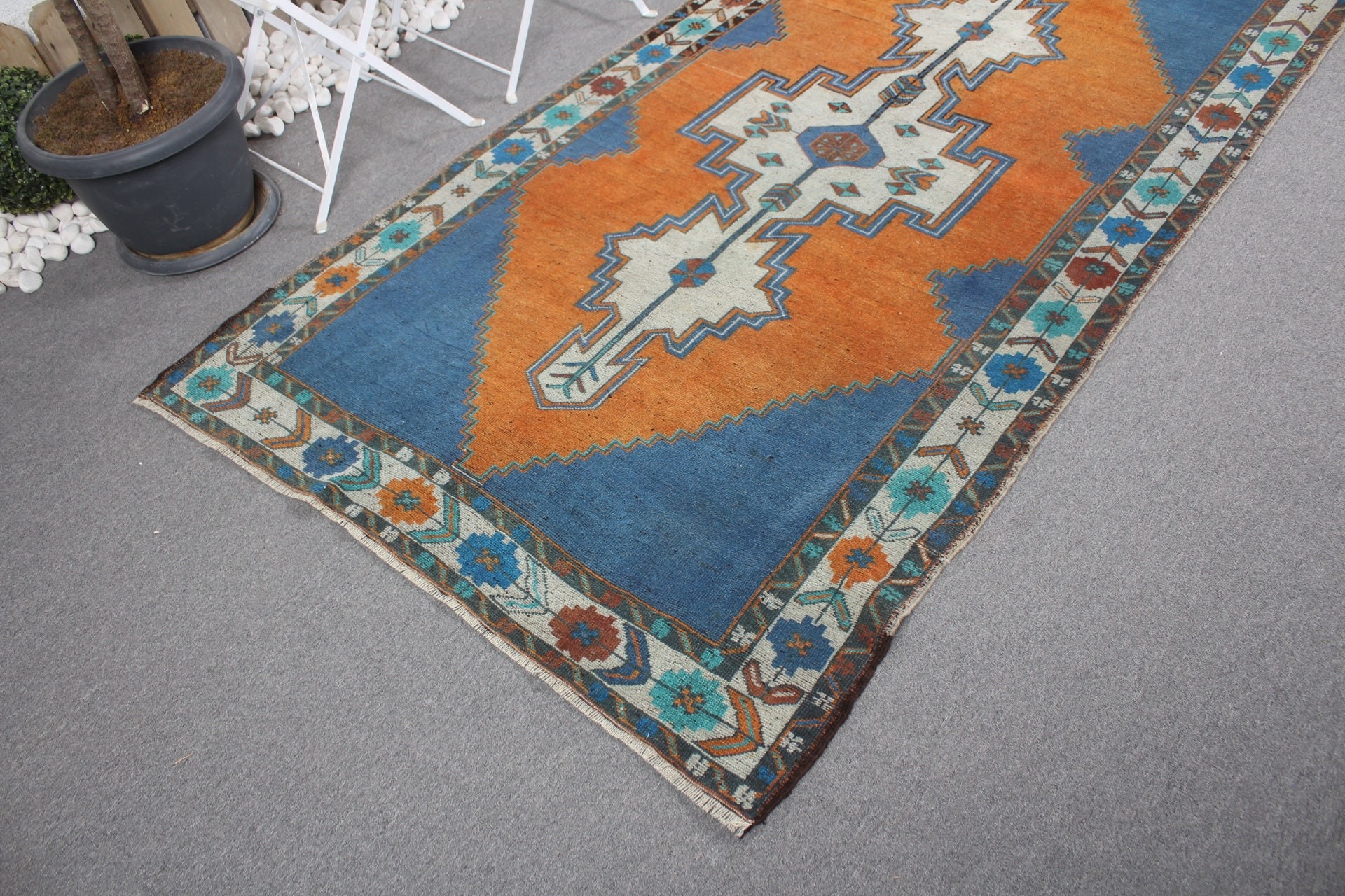 Cool Rug, Turkish Rugs, 4.2x7.7 ft Area Rugs, Vintage Rugs, Orange Floor Rugs, Dining Room Rug, Kitchen Rugs, Oushak Rugs, Pastel Rugs