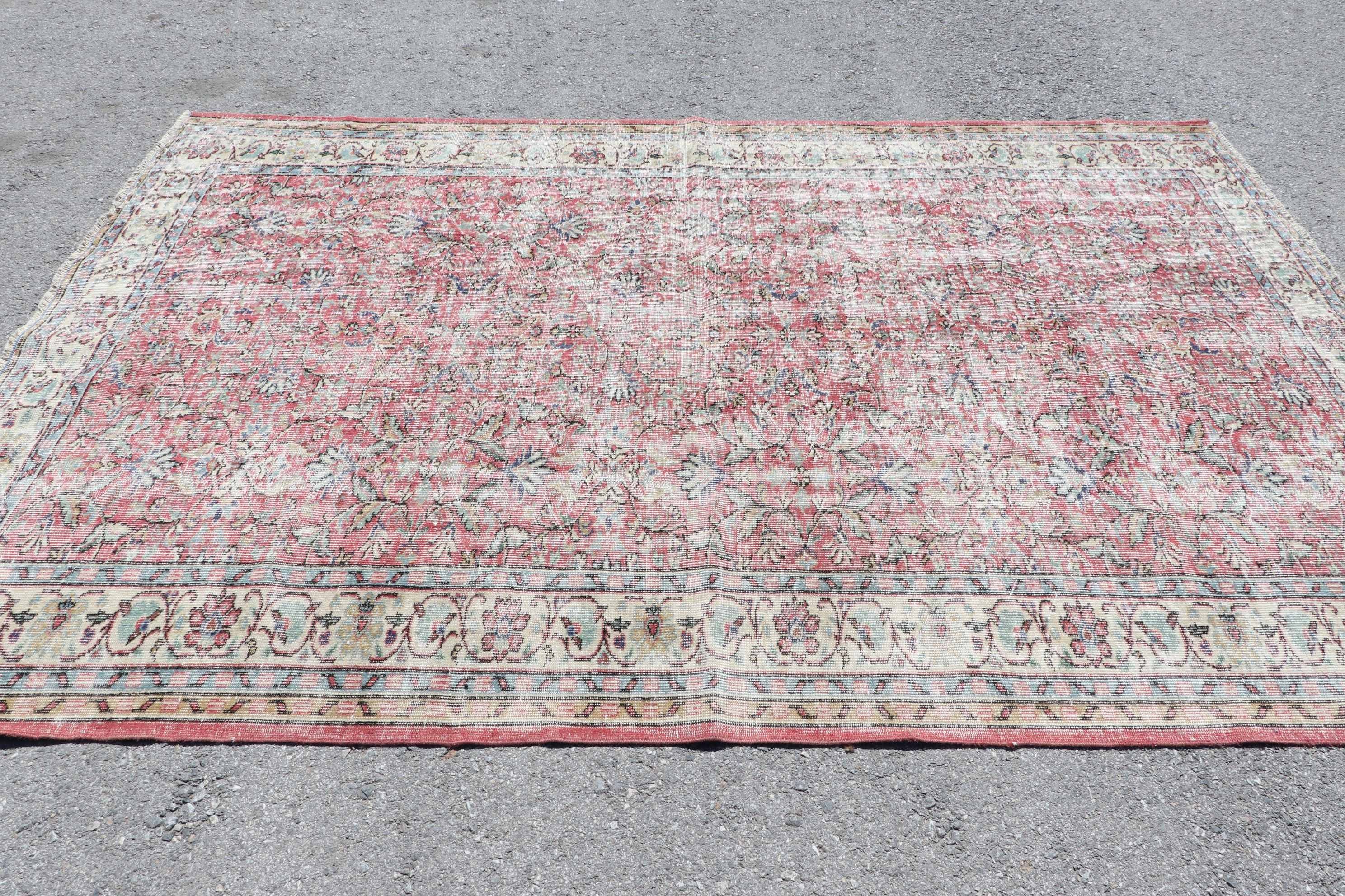 Pink Antique Rugs, Kitchen Rugs, Dining Room Rug, Cute Rugs, Bedroom Rugs, Rugs for Salon, 6.4x9.5 ft Large Rugs, Turkish Rug, Vintage Rugs