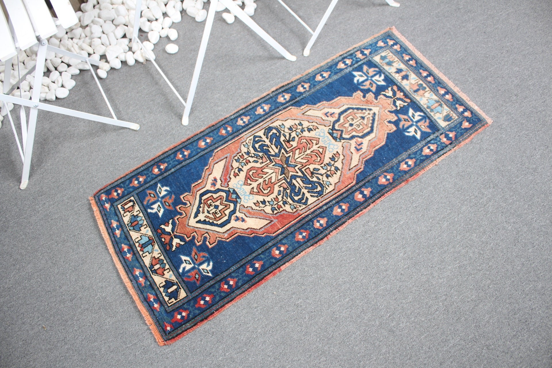 Bath Rug, Art Rug, Rugs for Car Mat, 1.7x3.8 ft Small Rug, Blue Moroccan Rug, Entry Rug, Vintage Rug, Turkish Rugs, Cool Rugs