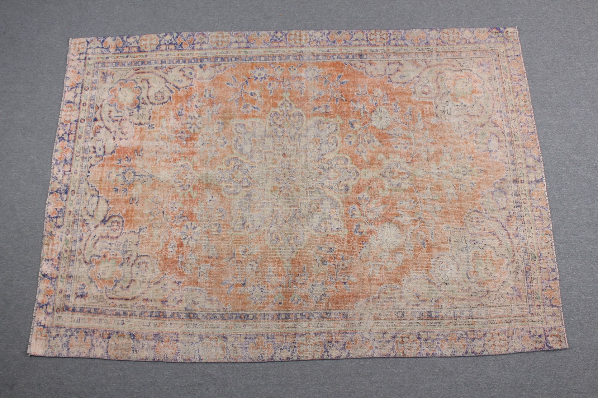 Art Rug, Dining Room Rug, Oriental Rug, Turkish Rugs, Orange  6.3x9.1 ft Large Rugs, Vintage Rug, Living Room Rug, Wool Rugs