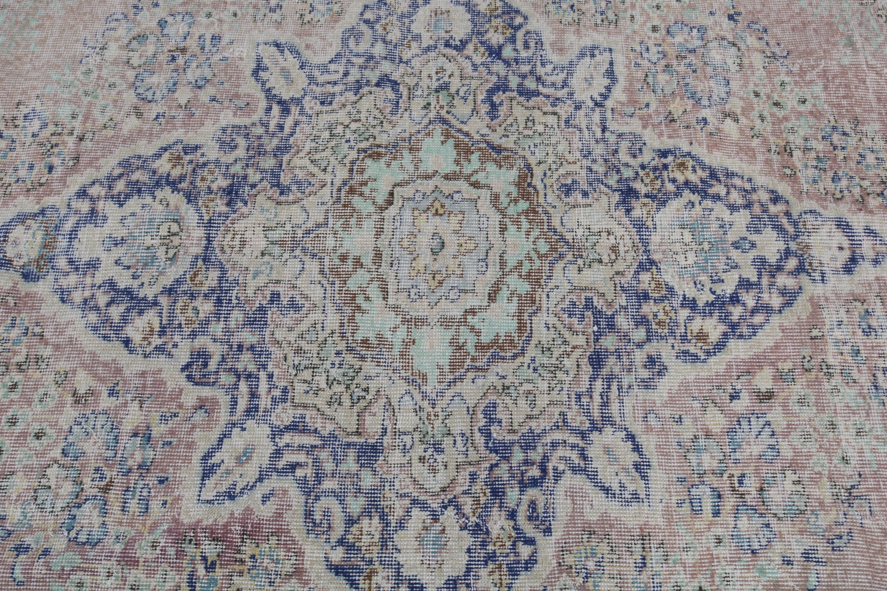 Yer Halısı, Oturma Odası Halısı, 6.8x9.9 ft Büyük Halı, Vintage Halı, Yatak Odası Halısı, Türk Halıları, Soluk Halılar, Mavi Yer Halısı, Yemek Odası Halıları