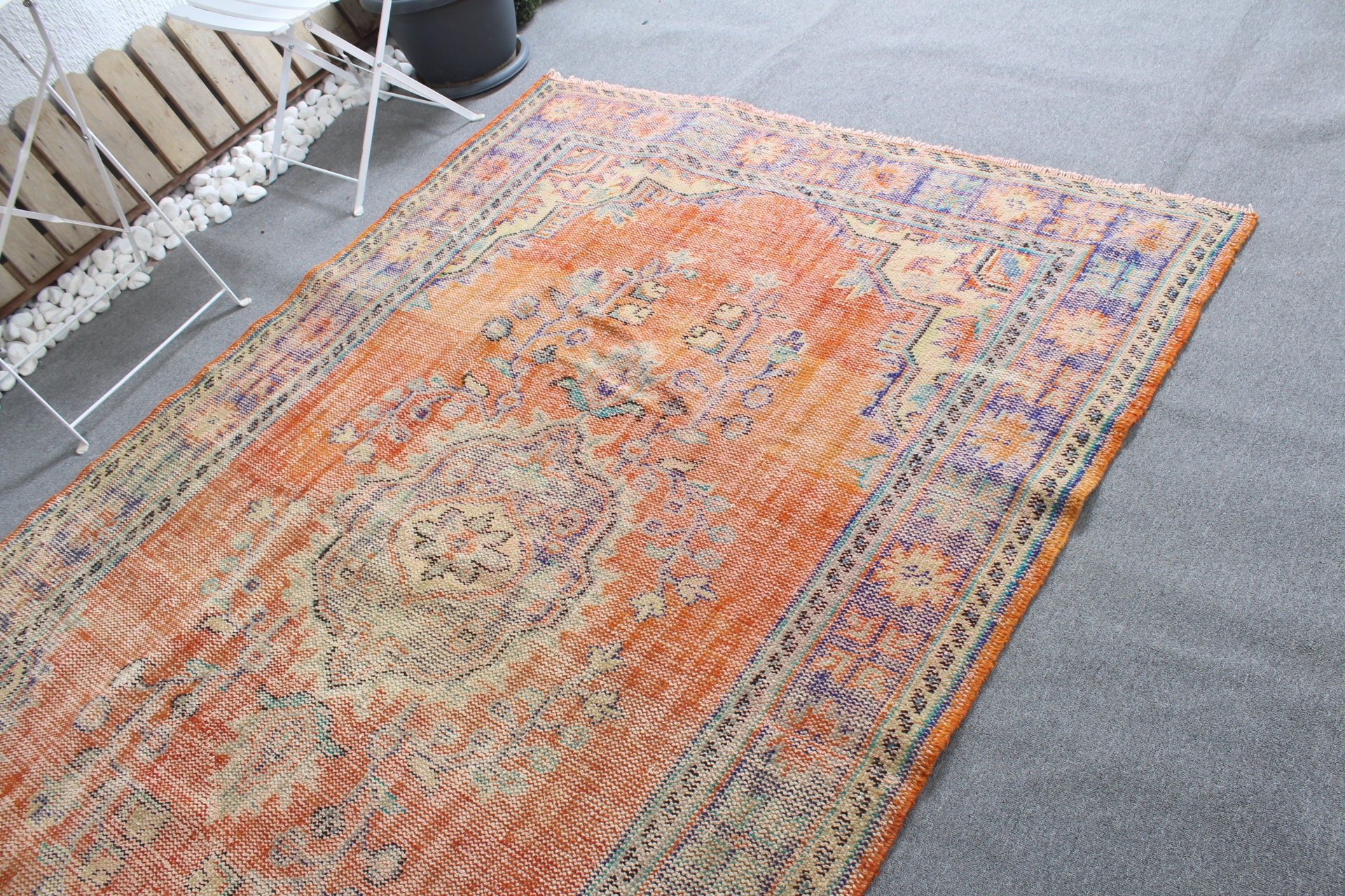 Vintage Halı, Oturma Odası Halısı, Salon Halısı, 5.4x8.4 ft Büyük Halılar, Turuncu Oryantal Halılar, Türk Halısı, Oushak Halıları, Sanat Halıları, Oryantal Halı