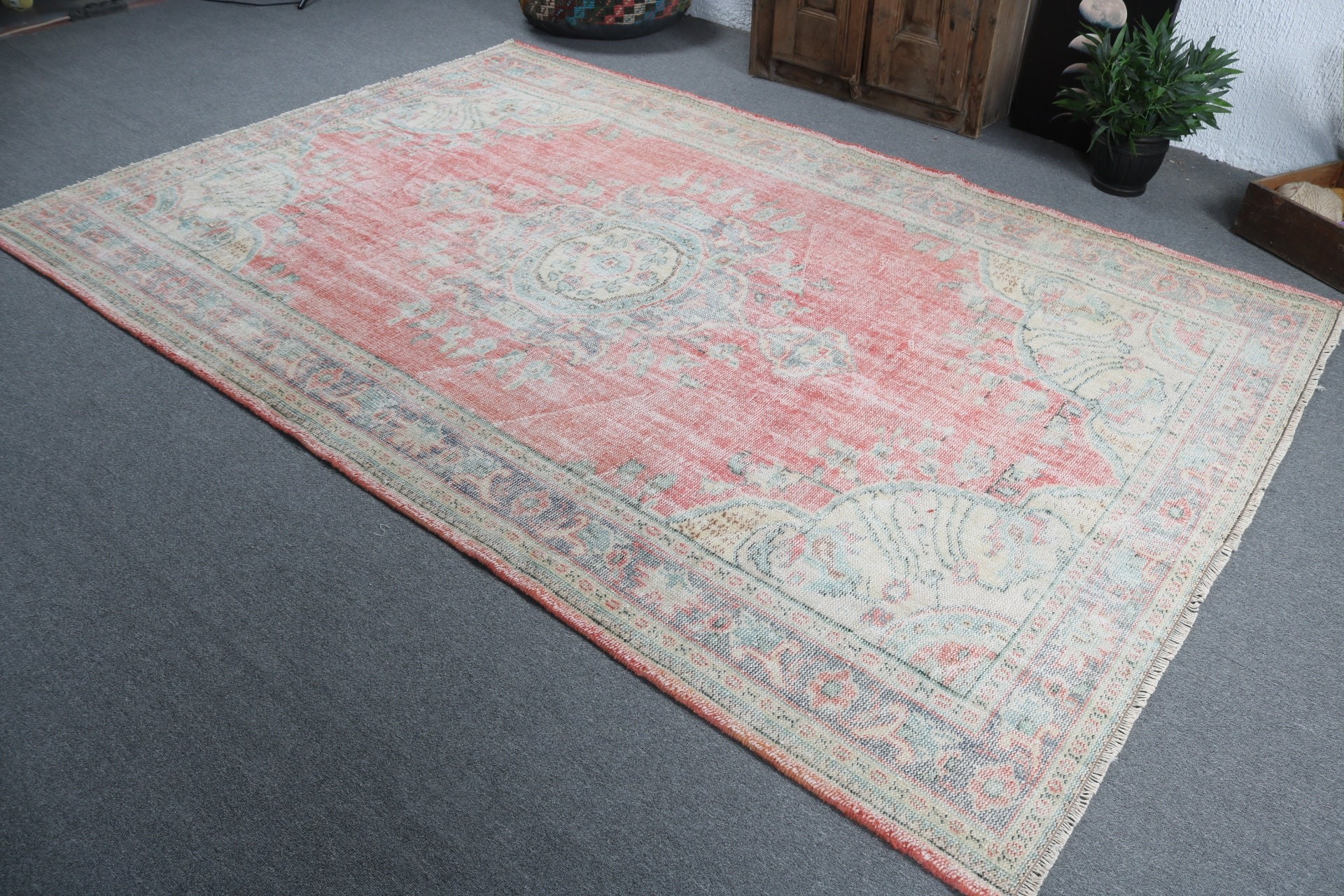 Luxury Rugs, Red Oriental Rug, Turkish Rug, Ethnic Rug, Oriental Rug, Vintage Rug, 6.4x9.9 ft Large Rugs, Large Oushak Rugs, Bedroom Rug