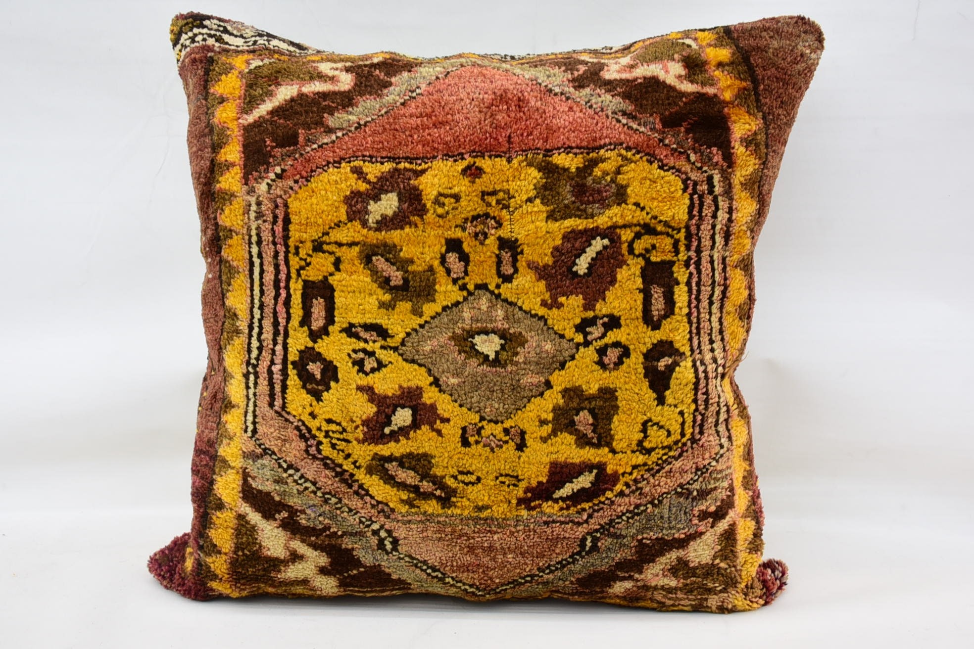 Gift Pillow, Sofa Pillow, Crochet Pattern Cushion Cover, Turkish Pillow, Southwestern Cushion Cover, Pillow for Sofa, 32"x32" Brown Pillow