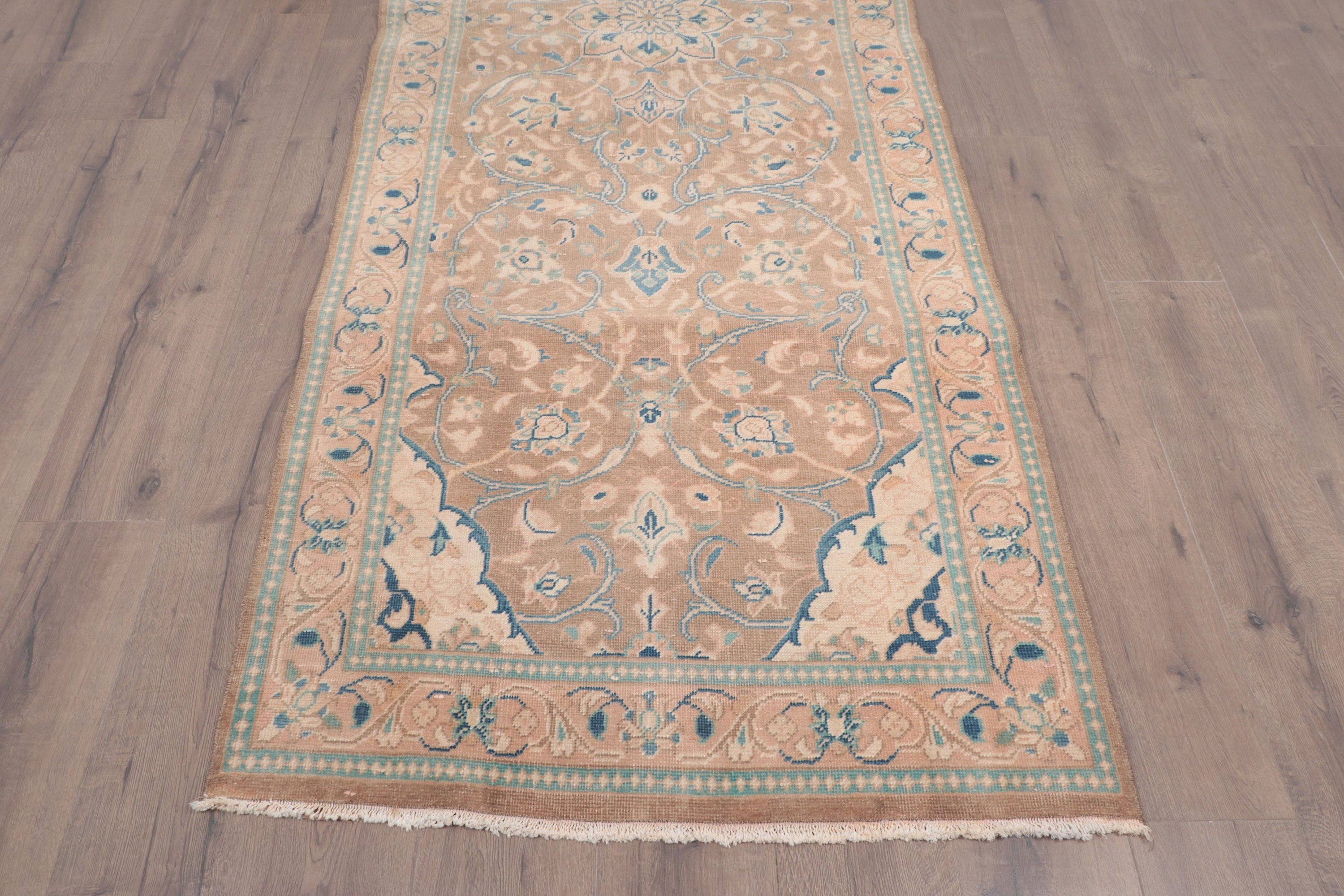 Beni Ourain Runner Halıları, Türk Halısı, Vintage Halı, Yün Halı, Merdiven Halıları, Bej Oushak Halıları, 3.4x10.1 ft Runner Halısı, Anadolu Halıları