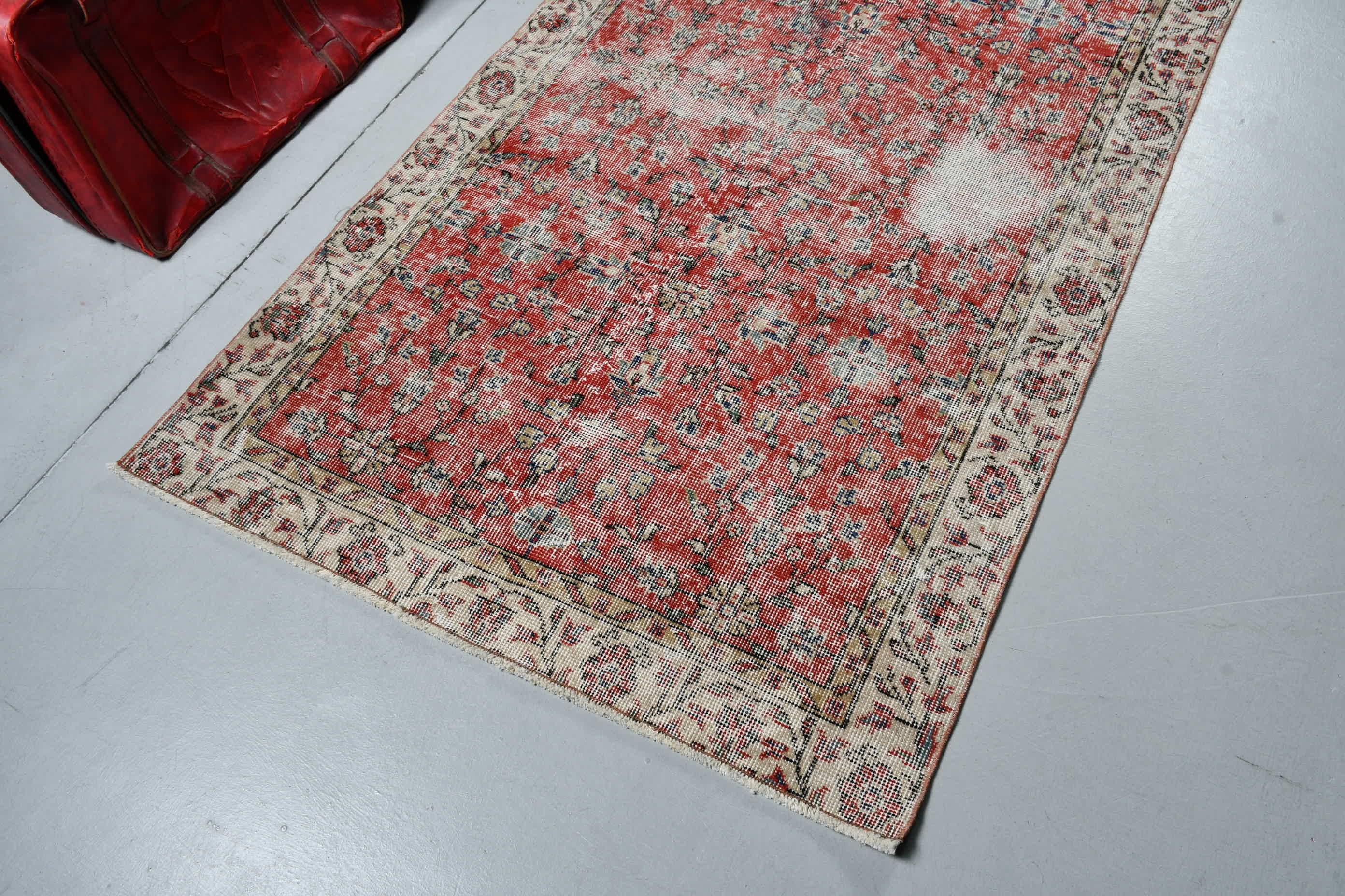 Bedroom Rug, Vintage Rug, Kitchen Rug, Red Antique Rugs, Turkish Rug, Floor Rug, 3.6x6.2 ft Accent Rug, Moroccan Rug, Rugs for Nursery