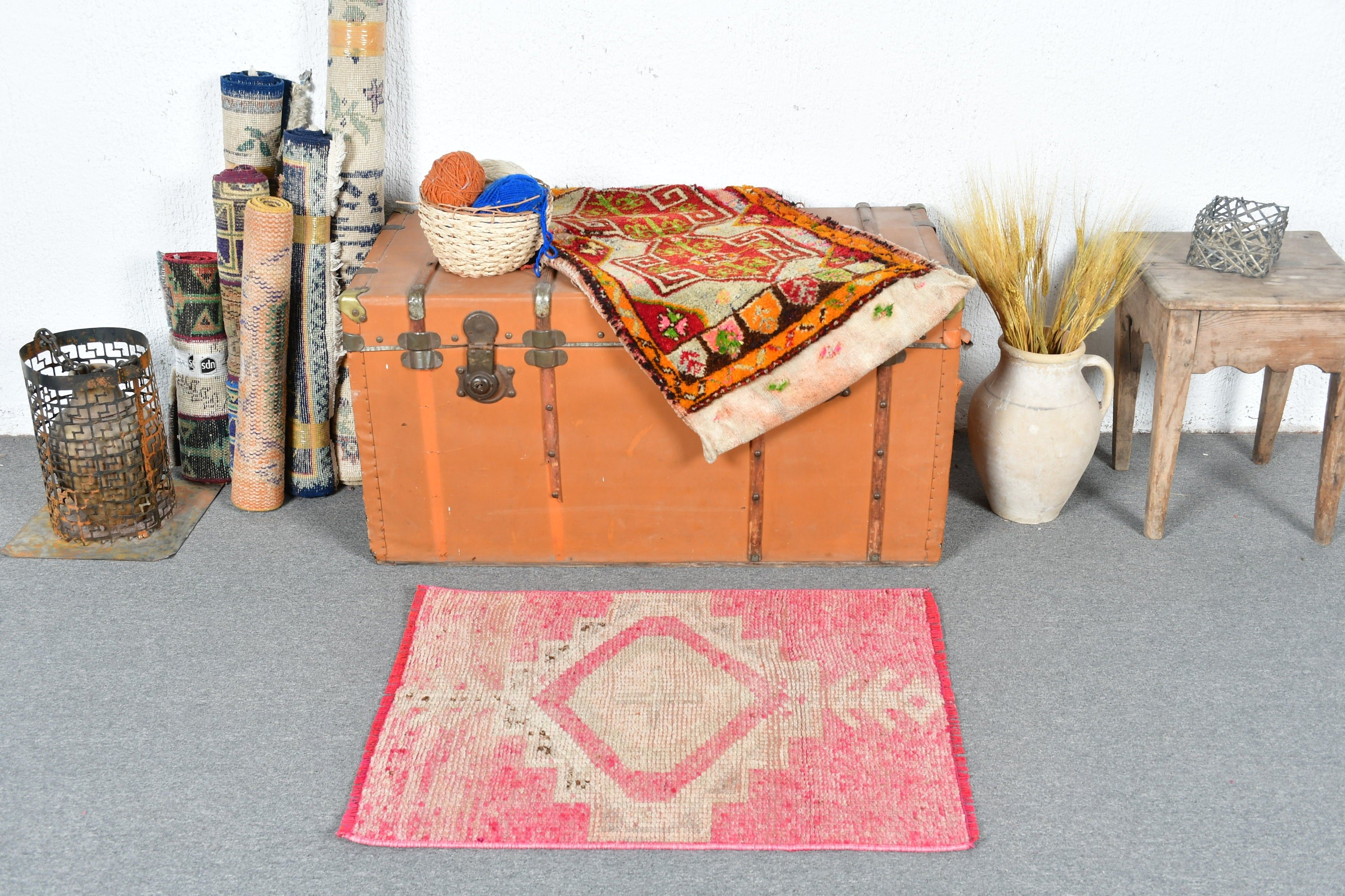 Floor Rugs, Turkish Rug, Car Mat Rug, Cool Rug, Nursery Rugs, Rugs for Kitchen, Vintage Rug, Pink Antique Rug, 2.1x2.7 ft Small Rug