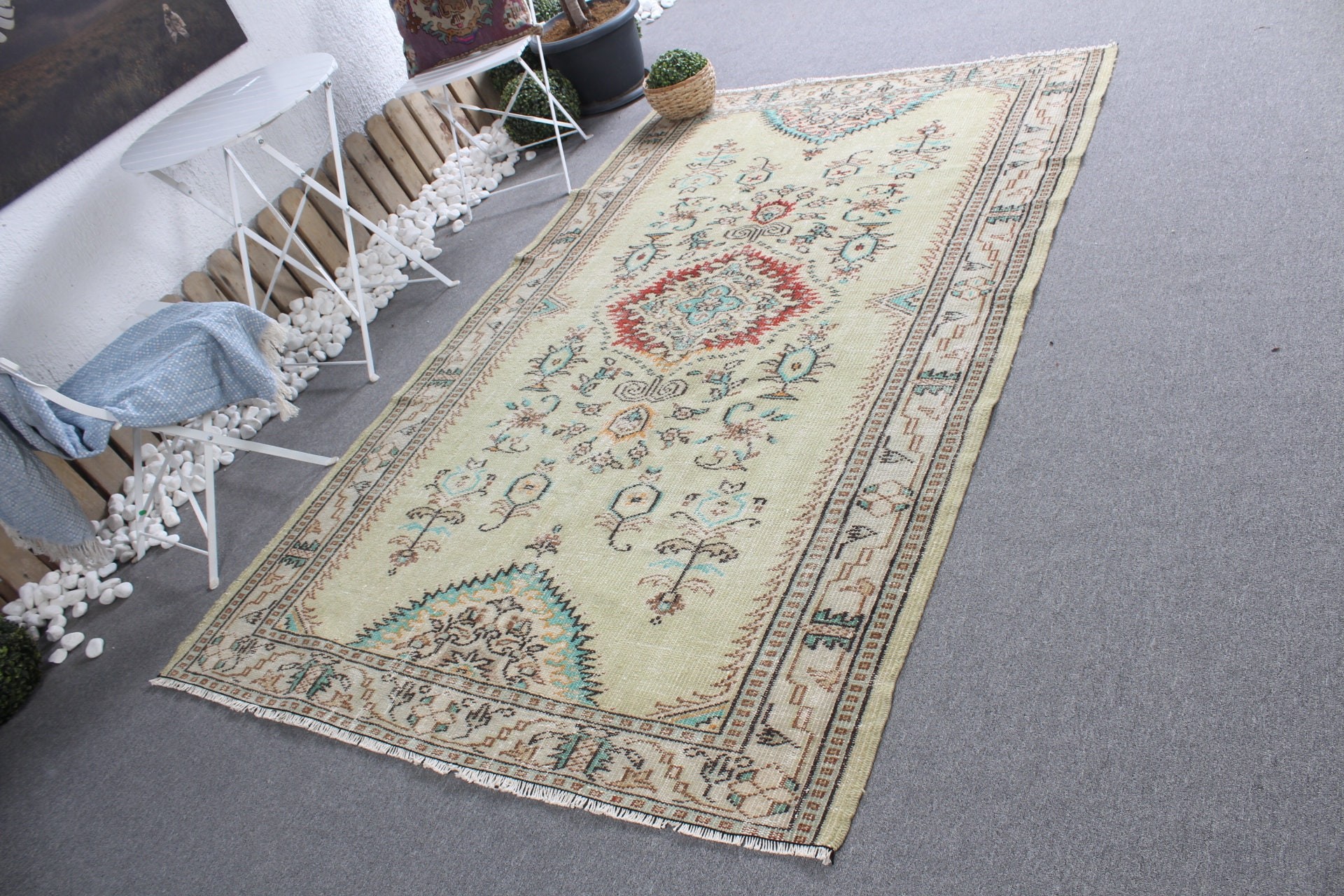 Yatak Odası Halıları, Yeşil 5.1x8.1 ft Büyük Halı, Salon Halısı, Yün Halı, Vintage Halı, Oturma Odası Halısı, Havalı Halılar, Türk Halısı