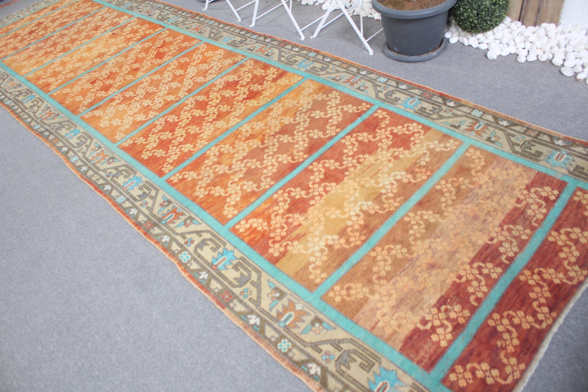 Antique Rug, Turkish Rugs, 4.6x15.3 ft Runner Rugs, Rugs for Corridor, Office Rugs, Orange Cool Rug, Stair Rug, Vintage Rug