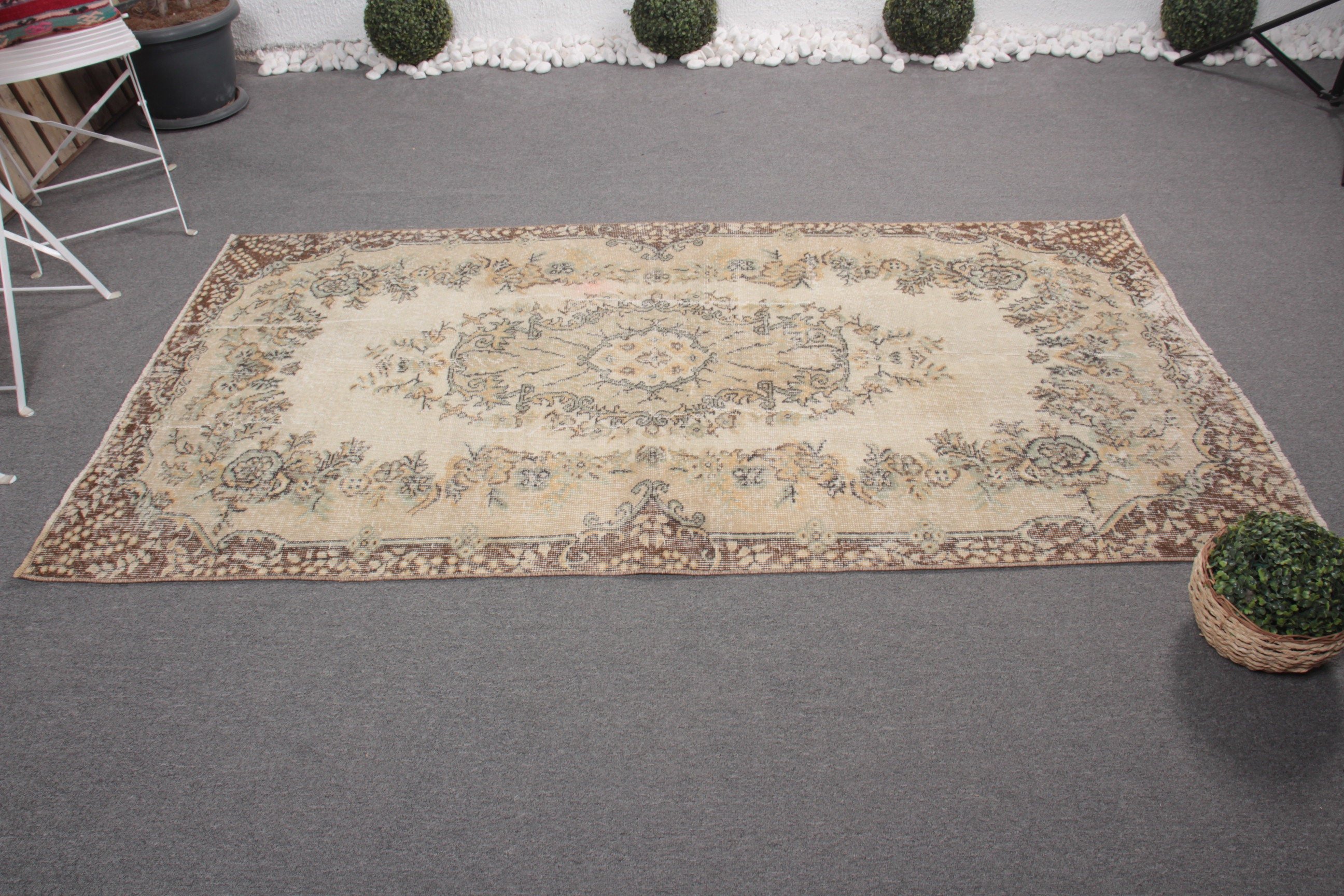 Turkish Rugs, Rugs for Indoor, Dining Room Rugs, Vintage Rug, 3.6x6.9 ft Area Rug, Floor Rug, Beige Floor Rug, Bedroom Rug, Home Decor Rug