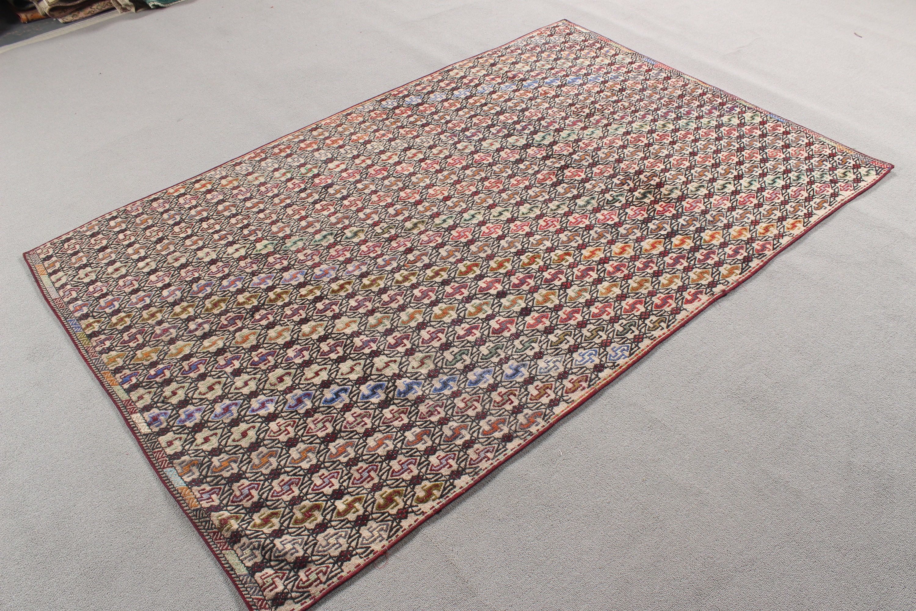 Türk Halıları, Antika Halı, Boho Alan Halısı, Vintage Alan Halıları, Vintage Halılar, Bej Oryantal Halılar, Düz Dokuma Halılar, 4.4x6.8 ft Alan Halıları, Kilim