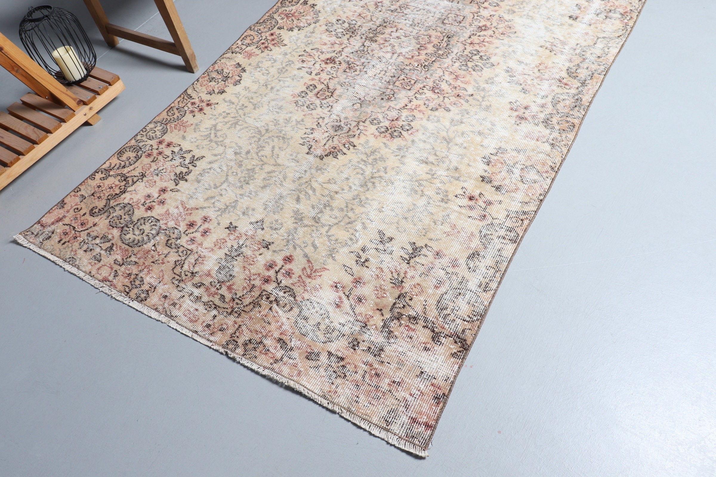 Yer Halısı, Vintage Halılar, 4.5x8.6 ft Alan Halısı, Ev Dekorasyonu Halısı, Bej Oushak Halısı, Mutfak Halıları, Türk Halısı, İç Mekan Halıları, Yün Halı