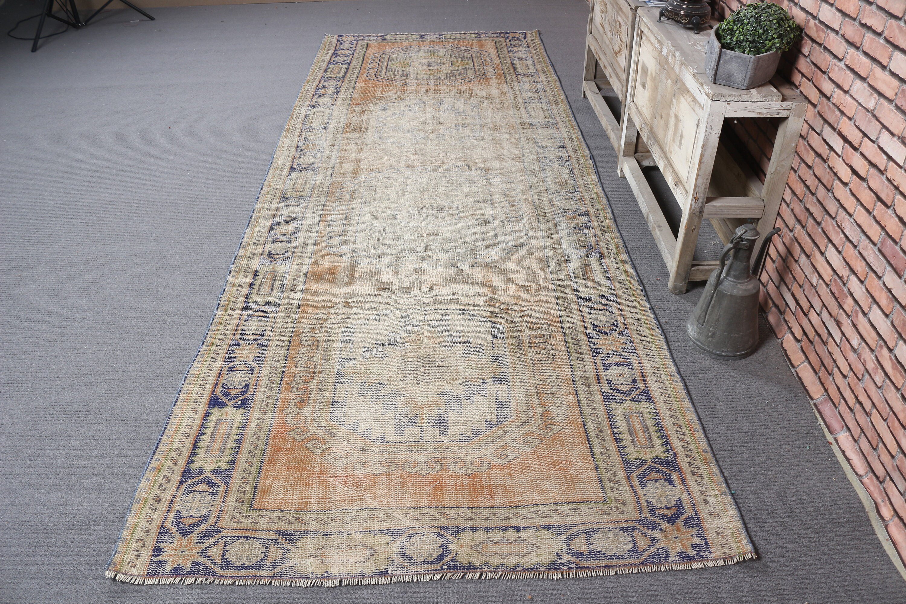 4.1x11.5 ft Runner Rug, Hallway Rug, Rugs for Kitchen, Corridor Rug, Beige Bedroom Rug, Wool Rug, Vintage Rugs, Oriental Rug, Turkish Rug