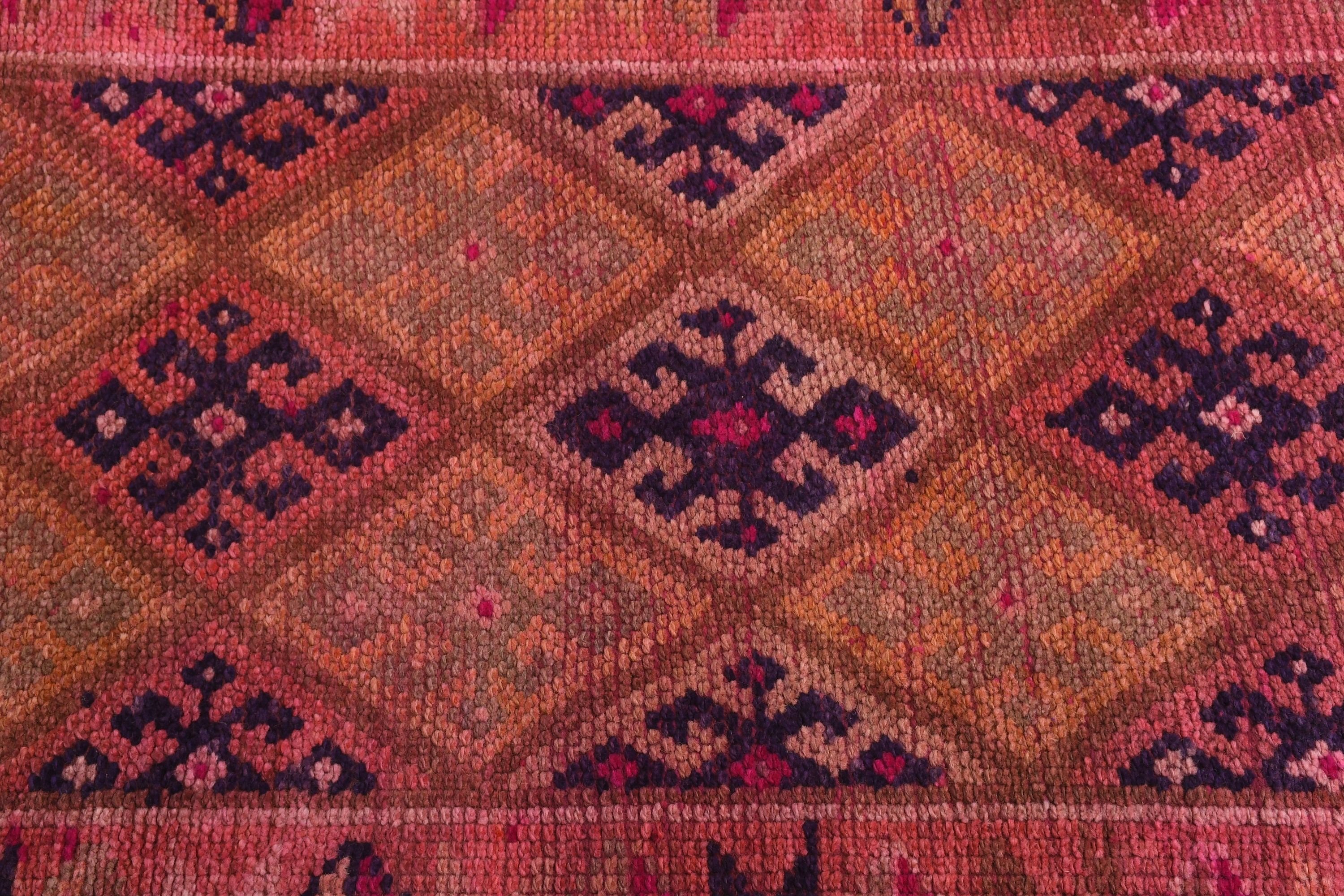 Turkish Rug, Oriental Rug, Turkey Rug, Vintage Rug, Kitchen Rug, Pink Moroccan Rug, Antique Rugs, 2.2x12.7 ft Runner Rug, Rugs for Runner