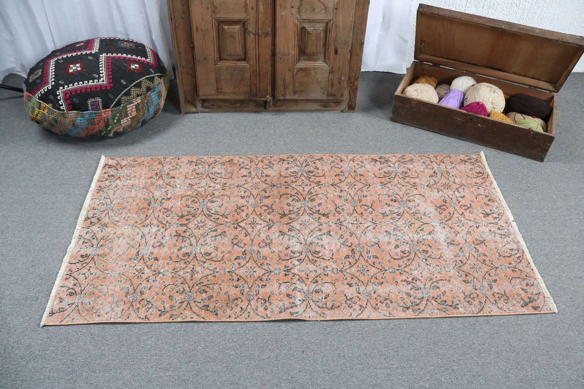 Modern Rugs, Orange Antique Rug, Bedroom Rug, Vintage Rug, 2.8x5.5 ft Accent Rug, Nursery Rug, Turkish Rugs, Rugs for Entry, Anatolian Rugs