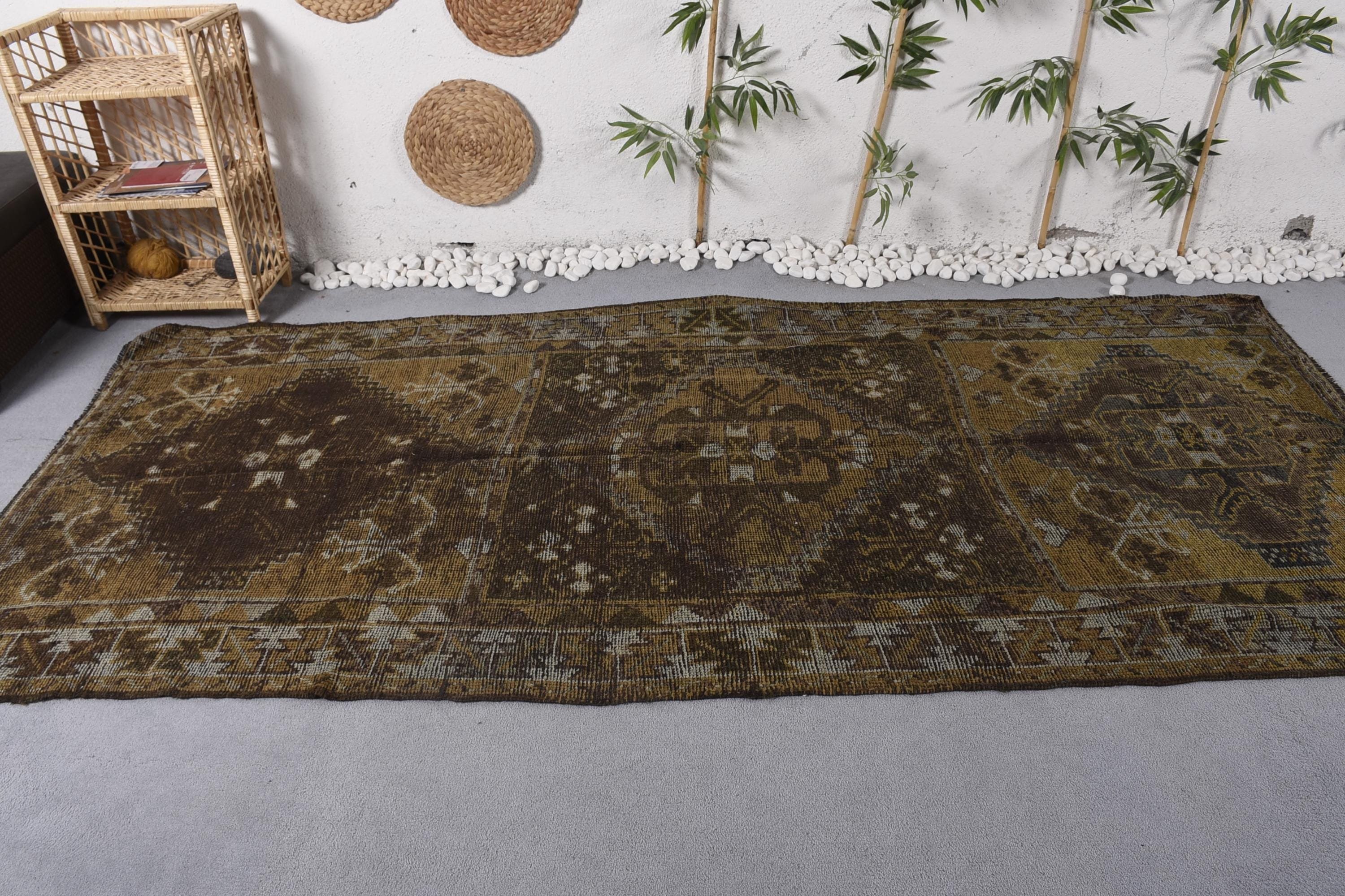 Vintage Rug, 4.5x10 ft Large Rug, Large Boho Rug, Brown Handwoven Rug, Salon Rug, Turkish Rugs, Rugs for Salon, Luxury Rug