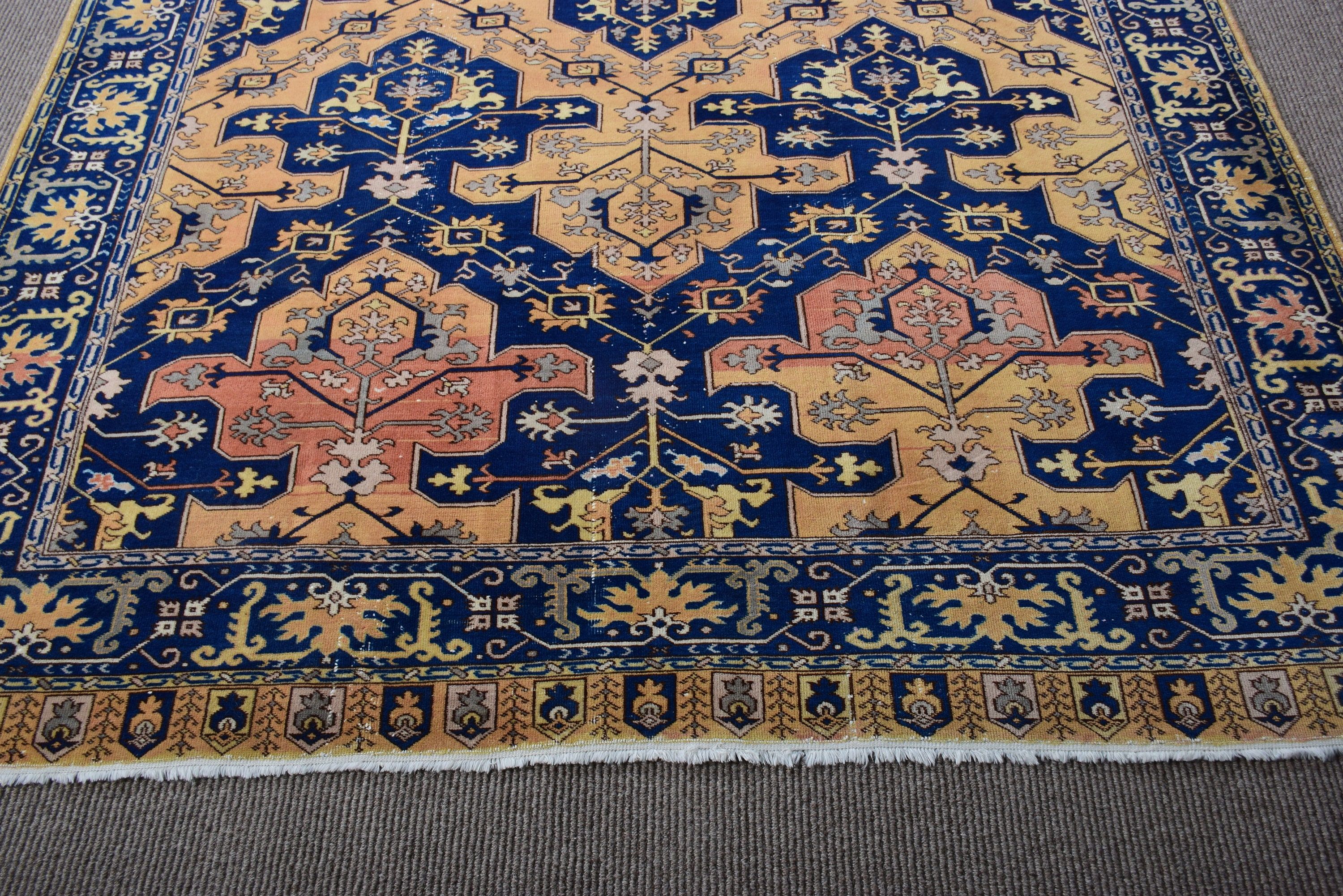 Bedroom Rug, Blue Neutral Rugs, Vintage Rugs, Handmade Rugs, Turkish Rug, Floor Rug, Salon Rug, 6.4x9.3 ft Large Rugs, Statement Rugs