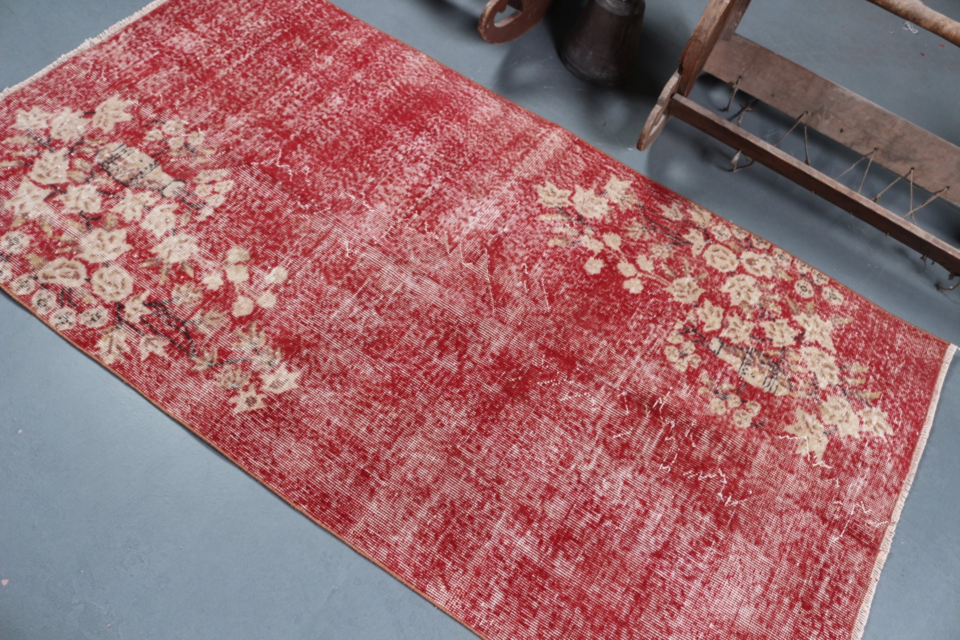 Red Oriental Rug, Rugs for Nursery, Turkish Rugs, Vintage Rug, 3.5x6.6 ft Accent Rug, Oushak Rug, Nursery Rug, Bedroom Rug, Wool Rug