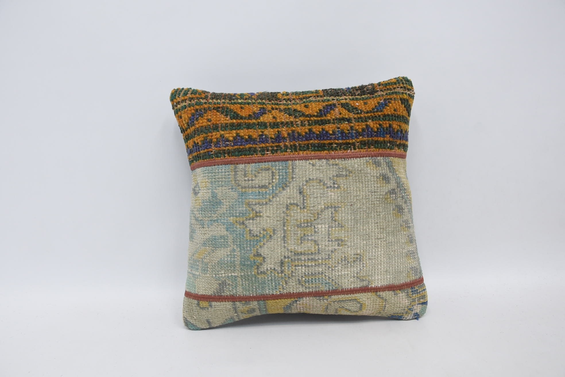 Turkish Kilim Pillow, Aesthetic Pillow, 16"x16" White Pillow Cover, Home Decor Pillow, Accent Pillow Cover, Kilim Cushion Sham