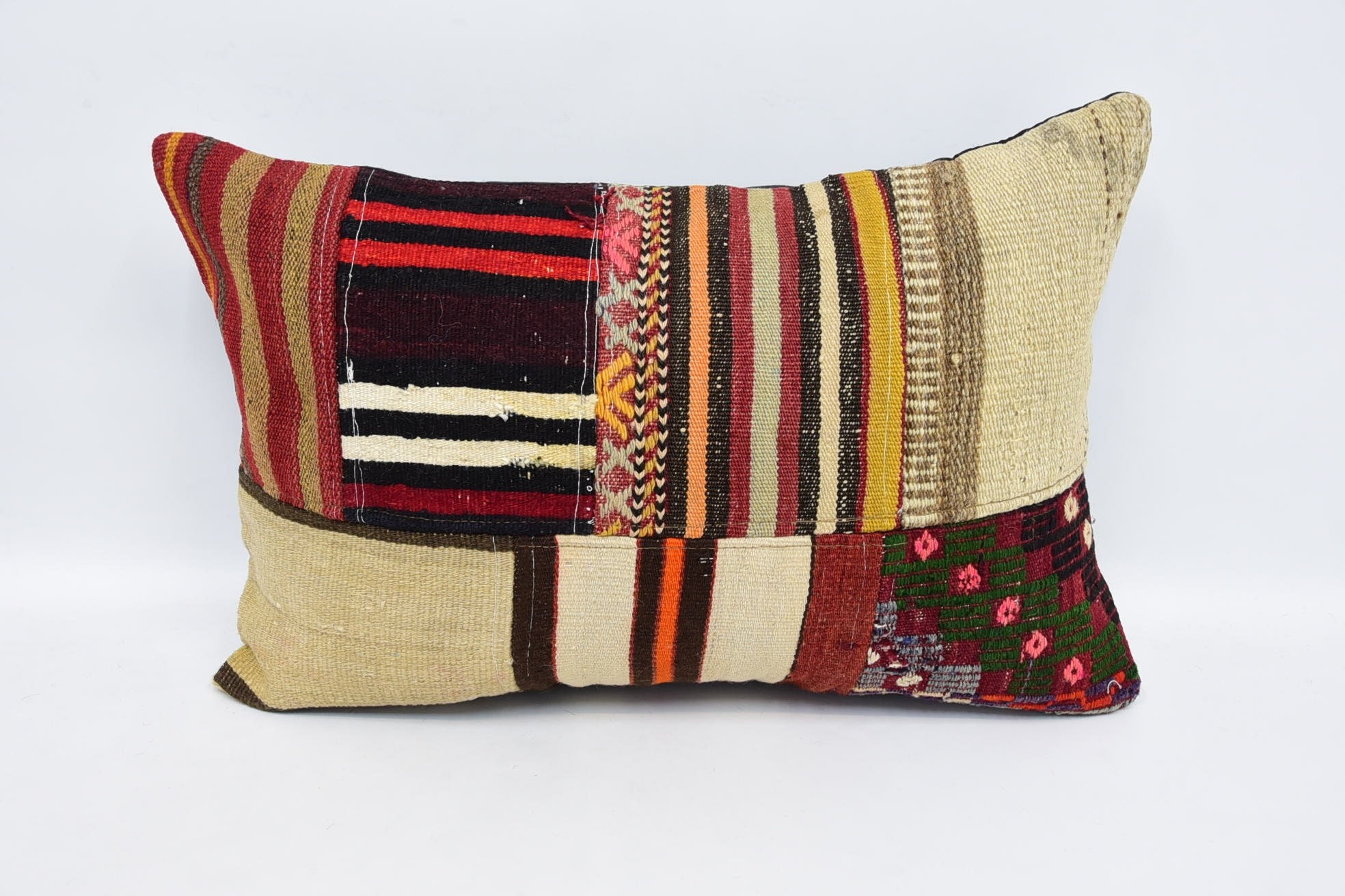 Kilim Cushion Sham, Customized Pillow Case, 16"x24" Beige Cushion Cover, Handmade Rug Seat Pillow, Kilim Pillow, Boho Pillow Sham Cover