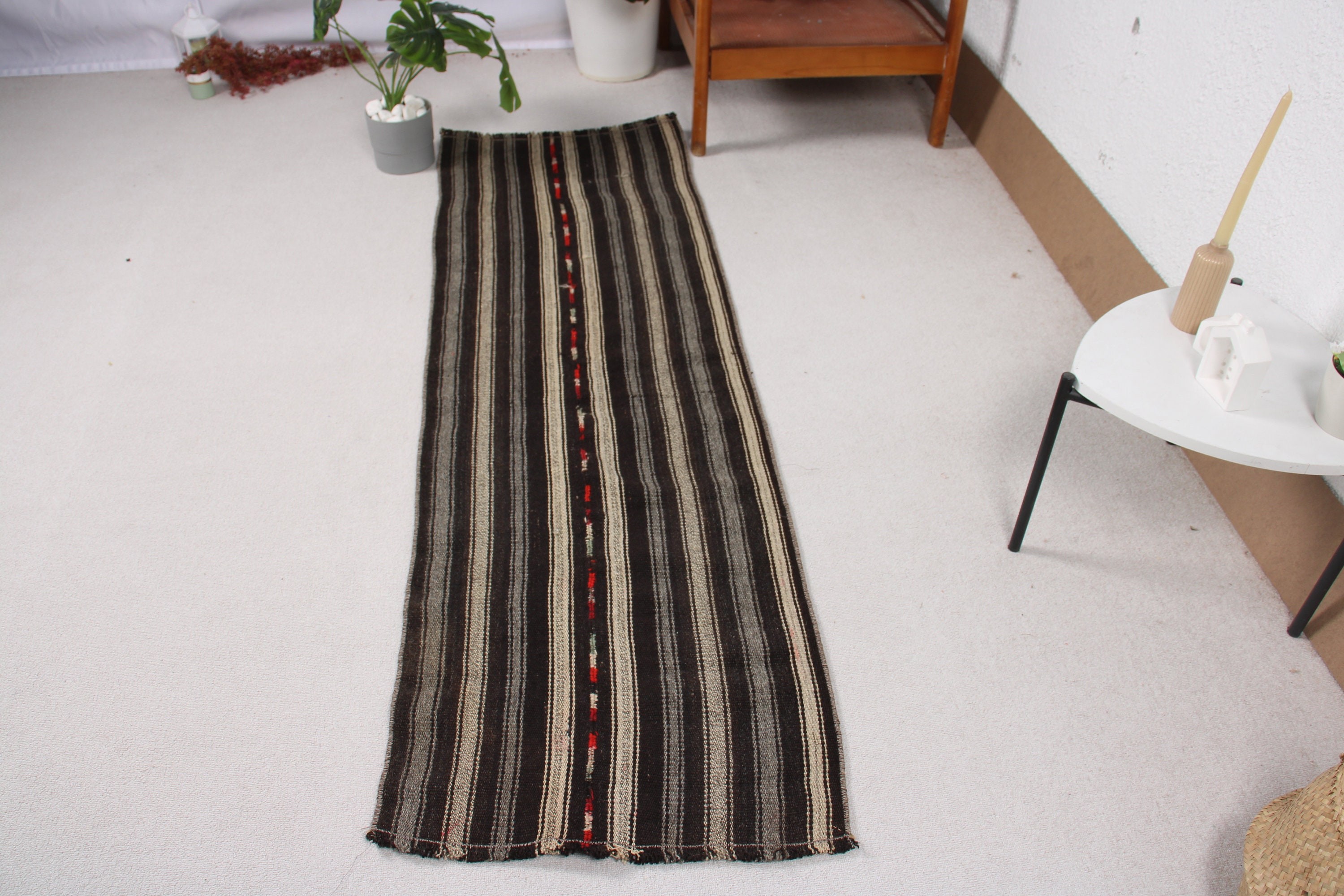 Statement Rug, Vintage Rugs, Luxury Rugs, Long Runner Rugs, 2x6.5 ft Runner Rugs, Turkish Rugs, Vintage Runner Rugs, Kilim, Black Cool Rug