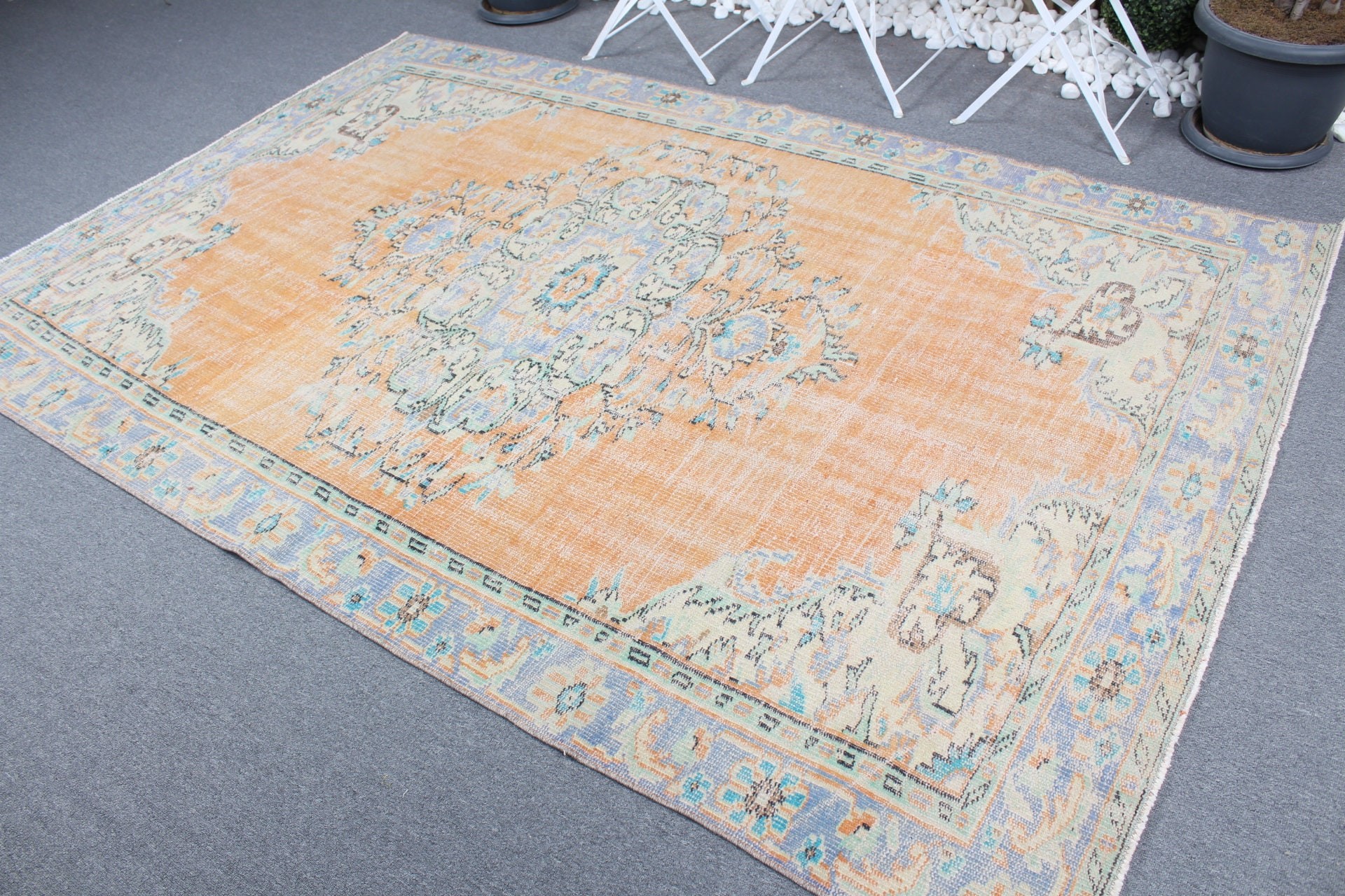 Living Room Rug, Vintage Rug, Salon Rugs, Anatolian Rug, Orange  5.7x7.4 ft Large Rug, Bright Rug, Turkish Rugs, Cool Rug