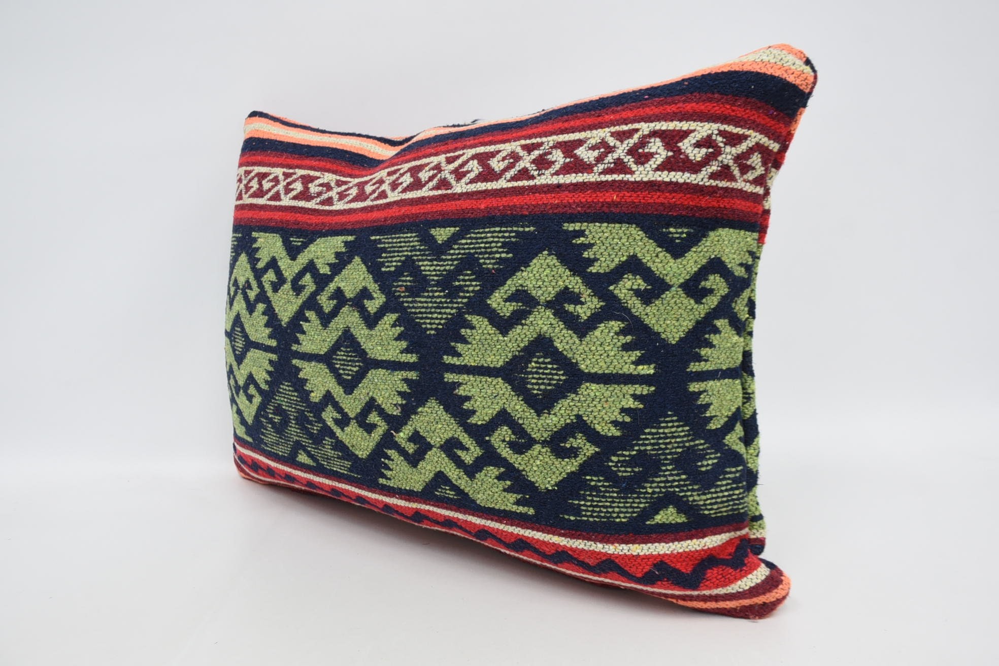 Lounge Throw Cushion, Pillow for Couch, 16"x24" Green Pillow Sham, Ethnical Kilim Rug Pillow, Kilim Pillow, Living Room Throw Cushion Case