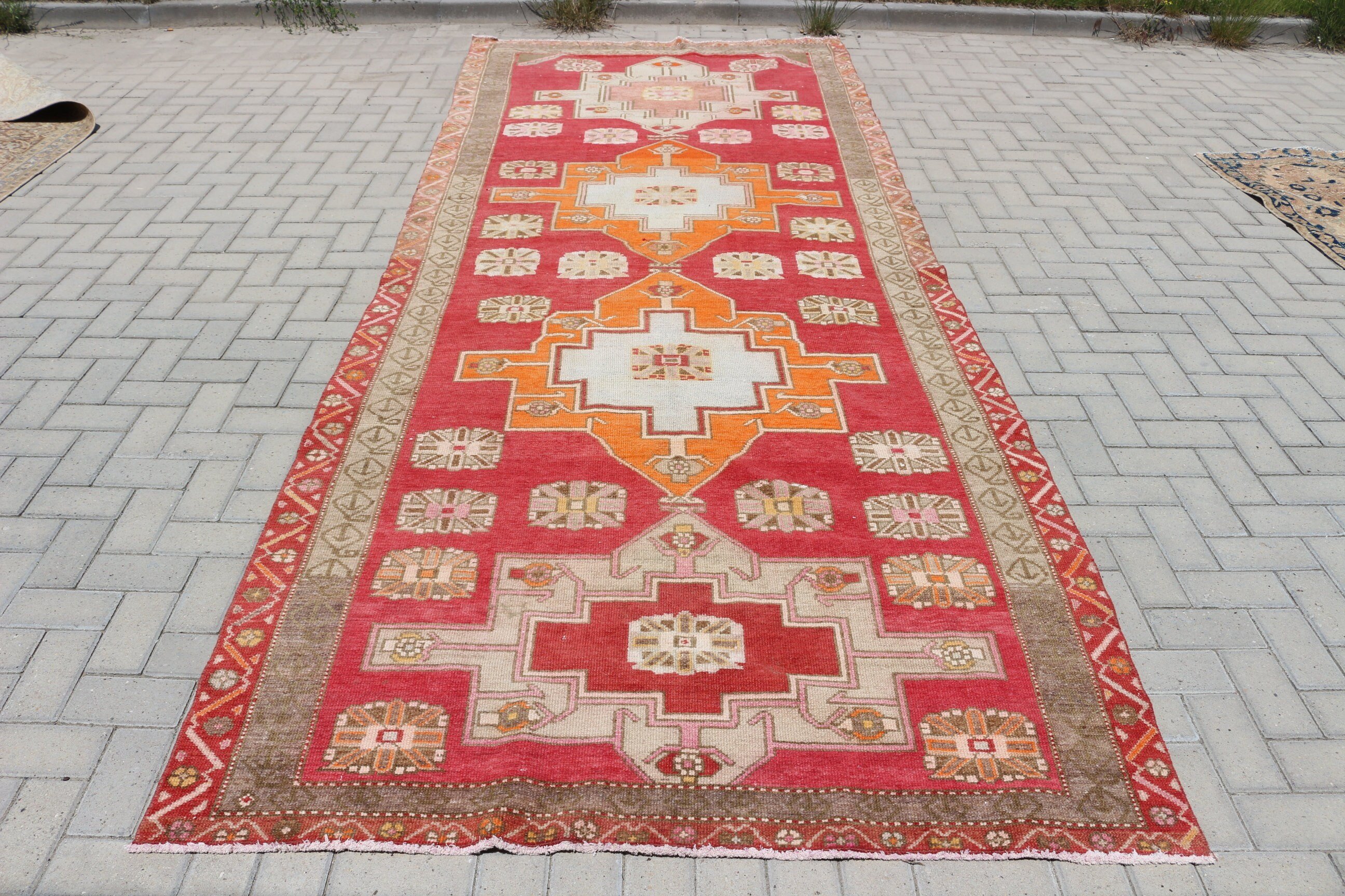 Kırmızı 5.1x13.5 ft Runner Halı, Doğal Halılar, Merdiven Halısı, Koridor Halıları, Vintage Halılar, Türk Halısı, Yün Halıları, Fas Halısı