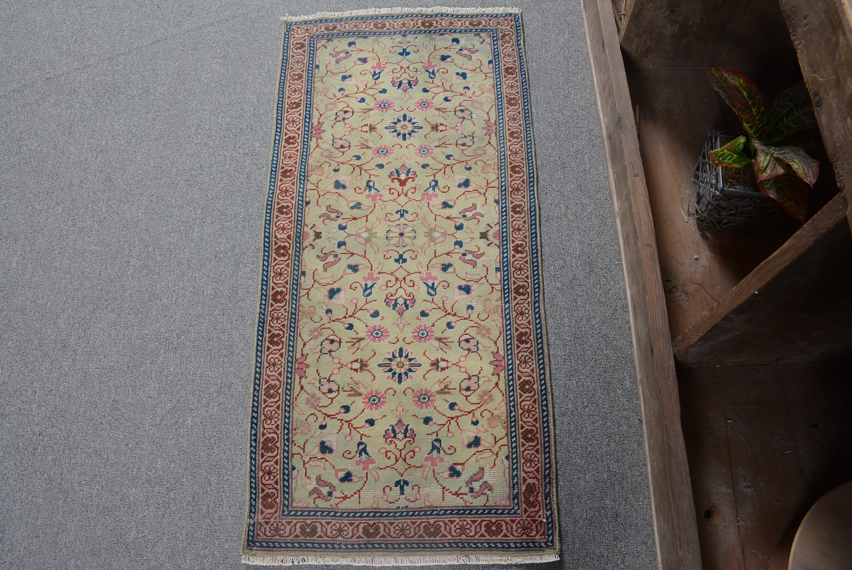 Entry Rugs, Oushak Rug, Turkish Rugs, Vintage Rug, Dorm Rug, 1.5x3.2 ft Small Rug, Green Floor Rug, Floor Rug, Bathroom Rugs, Rugs for Bath