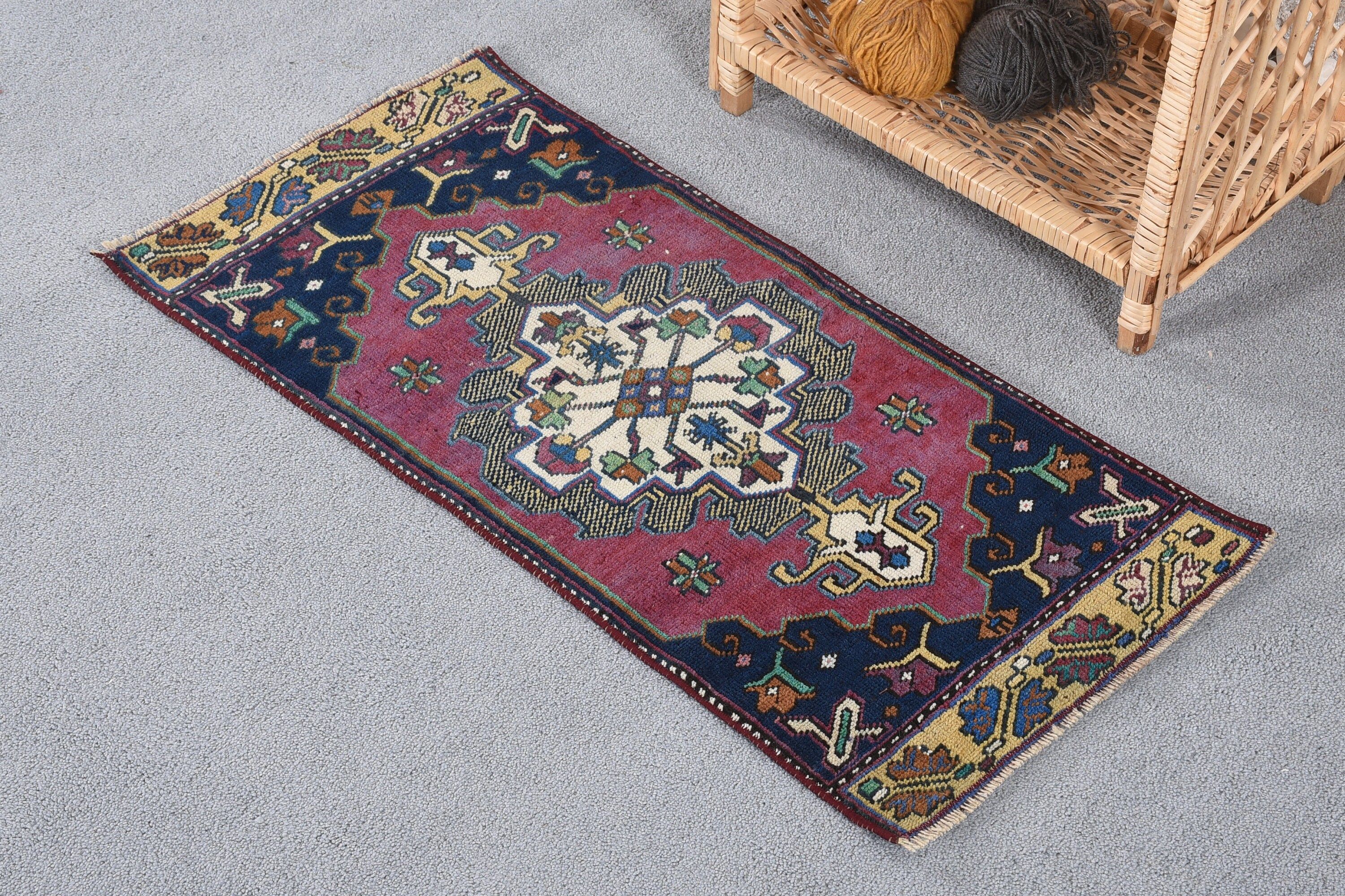 Turkish Rug, Entry Rug, Home Decor Rug, Wall Hanging Rugs, 1.4x3 ft Small Rugs, Floor Rugs, Vintage Rugs, Dorm Rug, Purple Antique Rugs