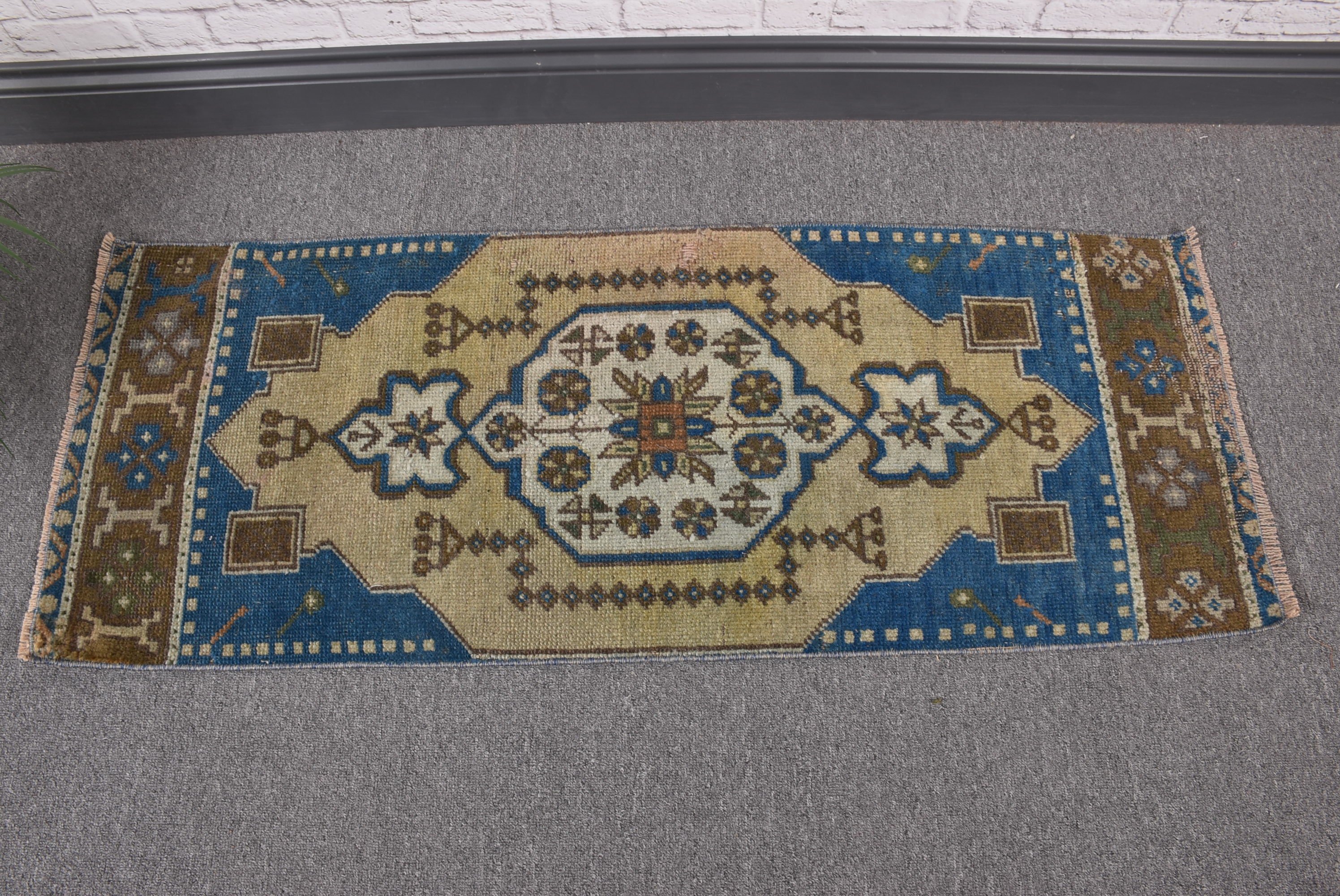 Vintage Rugs, Kitchen Rug, Wool Rugs, Bedroom Rugs, Turkish Rug, Rugs for Door Mat, 1.5x3.8 ft Small Rugs, Bath Rug, Brown Oriental Rug