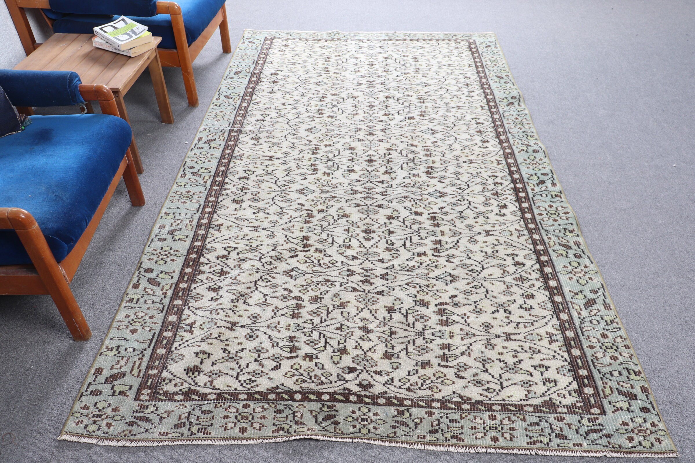 Living Room Rug, Cool Rugs, Turkish Rug, Vintage Rug, Art Rug, Dining Room Rug, Beige  5.1x8.8 ft Large Rug, Wool Rugs