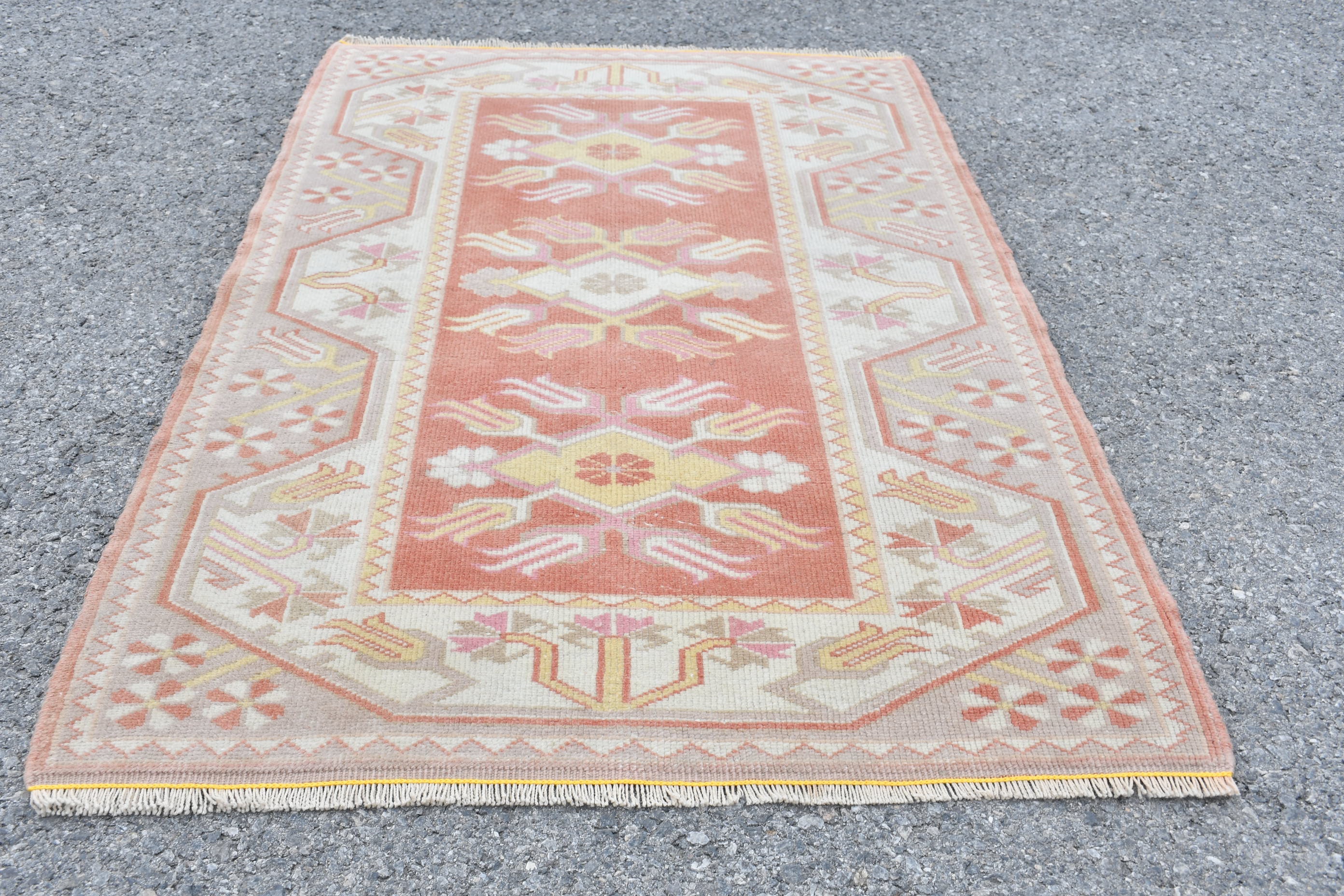 Pink Oushak Rug, Vintage Rugs, Oushak Rugs, Rugs for Kitchen, Wall Hanging Rugs, 2.9x4.2 ft Small Rug, Wool Rug, Kitchen Rugs, Turkish Rug