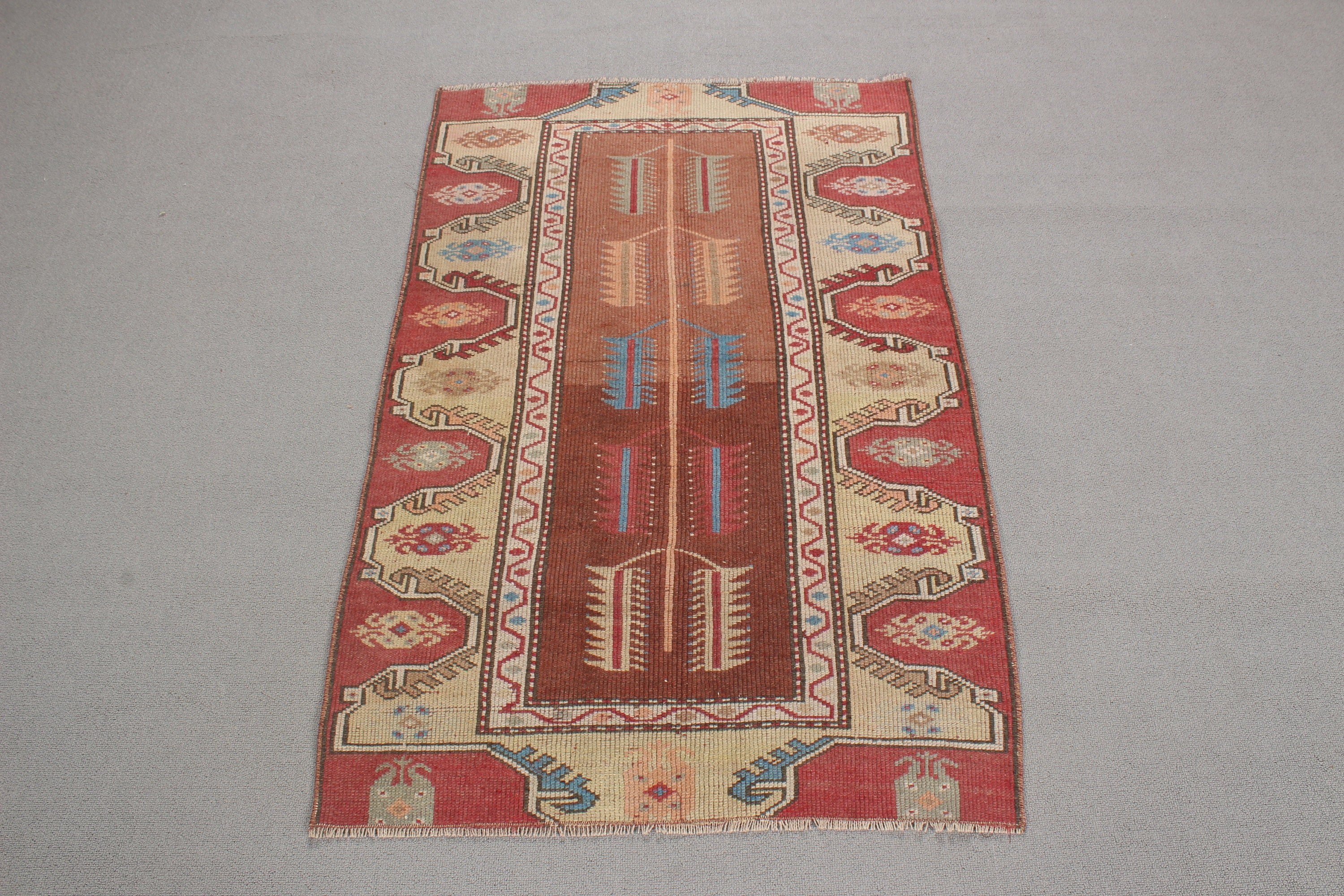 Vintage Rugs, Kitchen Rugs, Tribal Rug, Red Bedroom Rugs, Luxury Rug, Bathroom Rugs, Turkish Rugs, 2.6x4.1 ft Small Rug, Geometric Rug