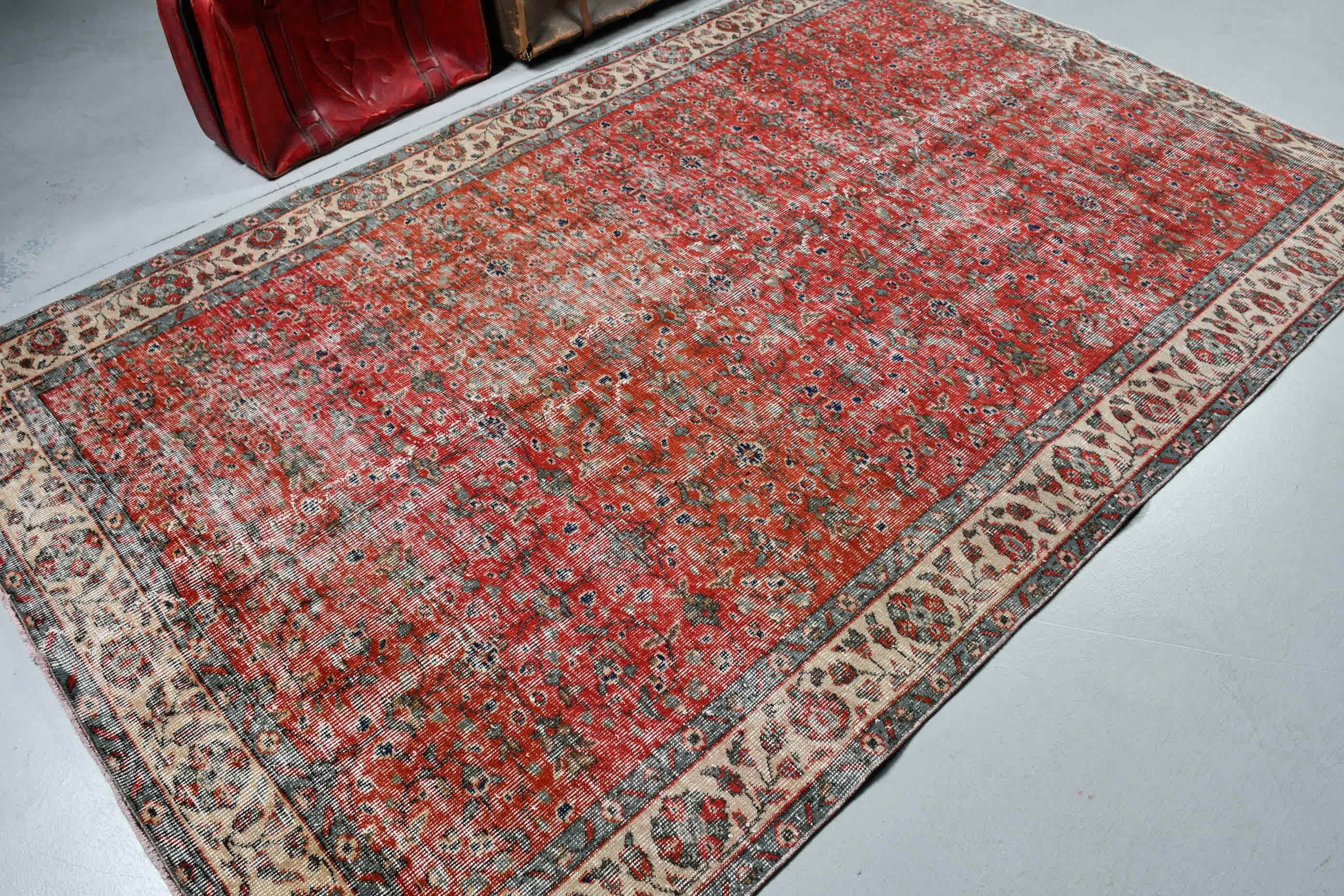 Red Bedroom Rug, Moroccan Rugs, Old Rug, Turkish Rug, Living Room Rugs, Kitchen Rugs, Dining Room Rugs, Vintage Rugs, 5.3x8.8 ft Large Rugs