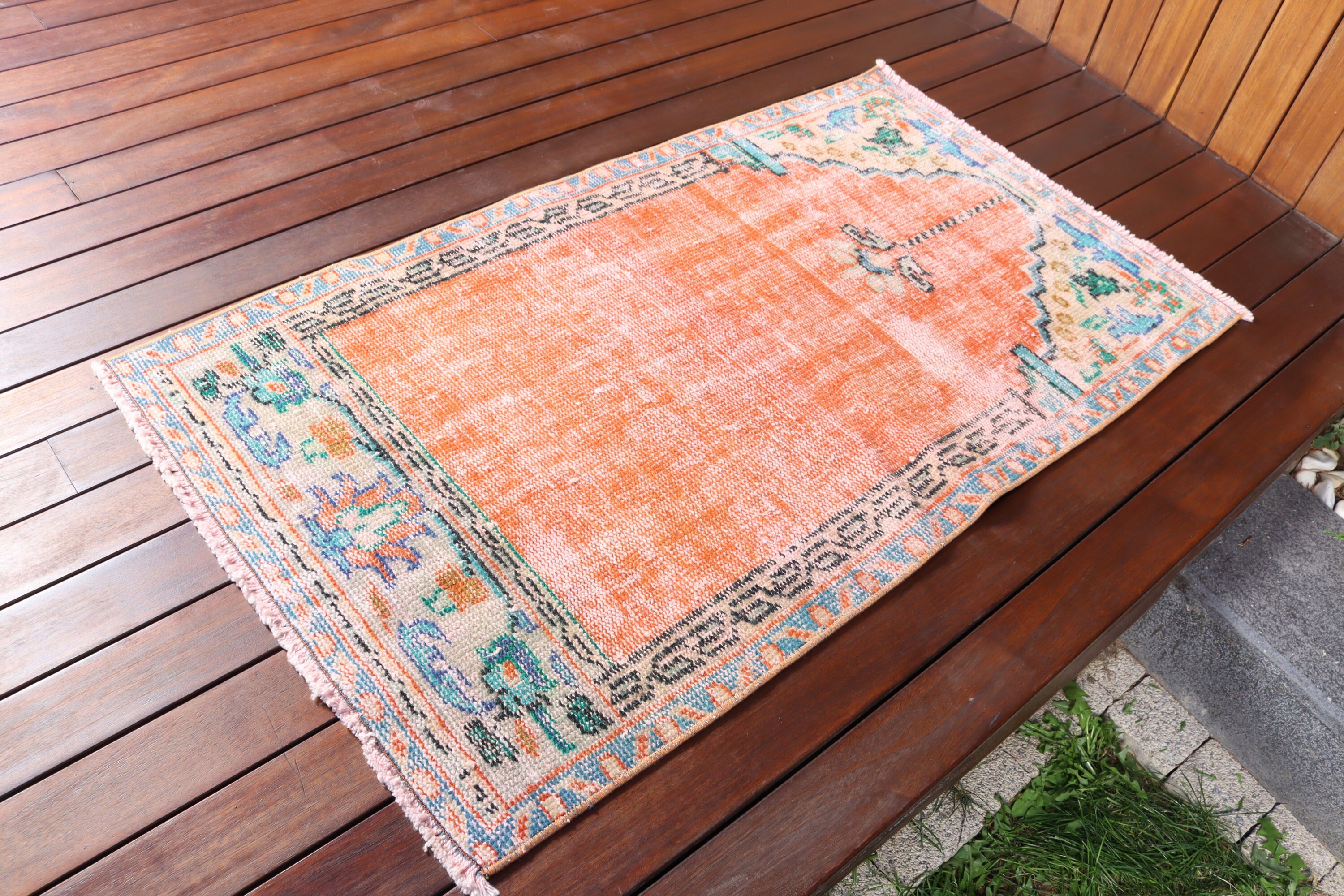 Vintage Rug, Handwoven Rugs, Floor Rug, Orange Antique Rugs, Small Area Rug, Nursery Rug, 2.4x4.3 ft Small Rug, Statement Rug, Turkish Rug