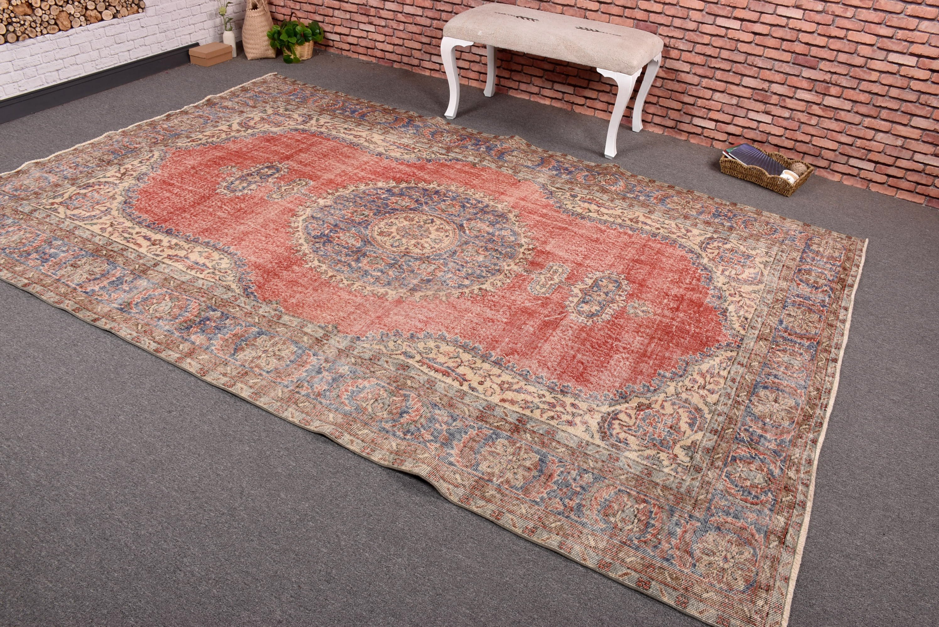 Large Vintage Rugs, 6.5x10 ft Large Rugs, Vintage Rugs, Geometric Rug, Turkish Rugs, Large Boho Rugs, Flatweave Rugs, Red Wool Rug