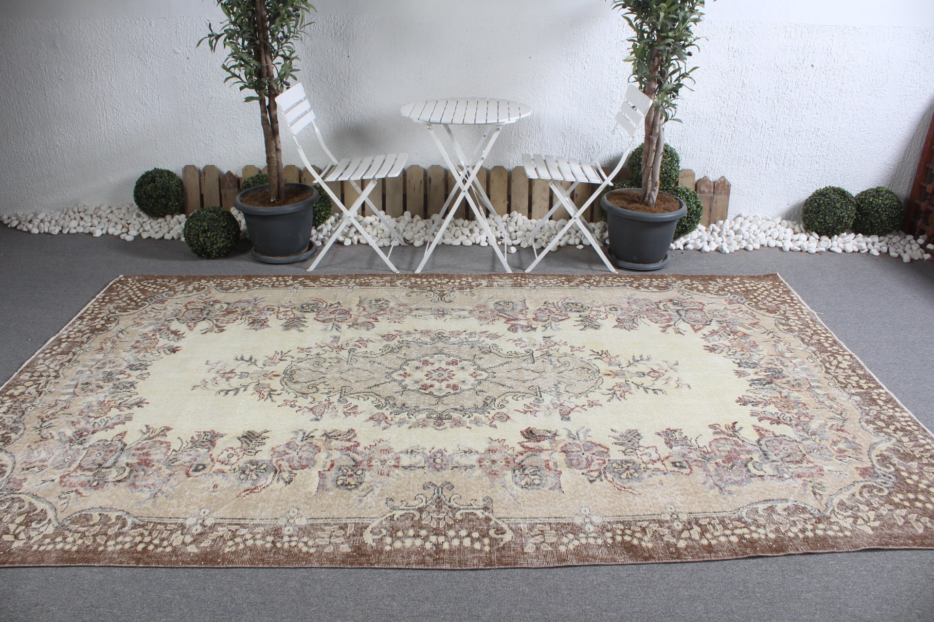 6.2x10.3 ft Large Rugs, Antique Rug, Beige Wool Rug, Vintage Rug, Oushak Rugs, Turkish Rugs, Salon Rug, Dining Room Rugs, Floor Rug