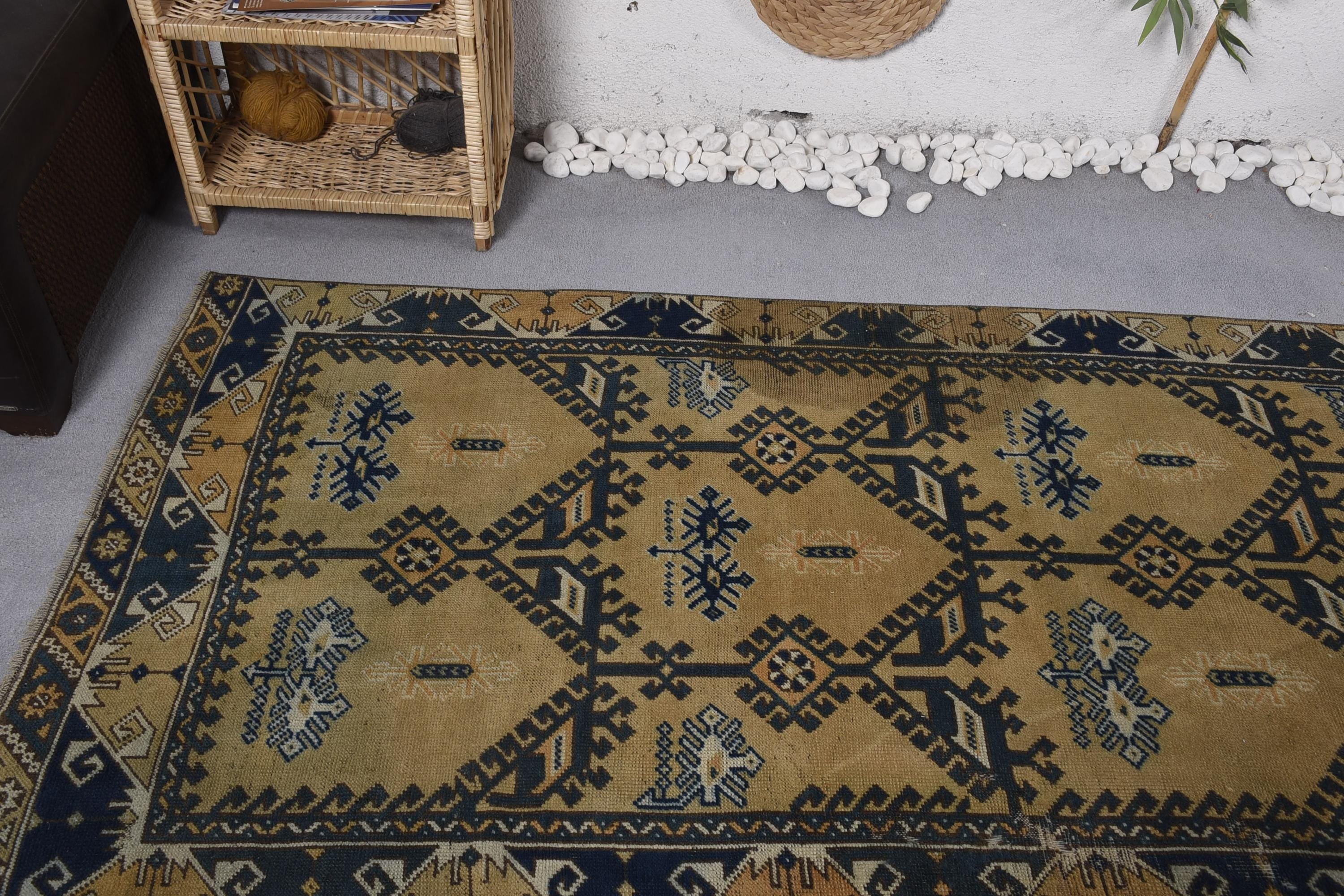 Boho Halı, Kahverengi Boho Halılar, Türk Halısı, Yemek Odası Halıları, 3,6x7,5 ft Alan Halıları, Oushak Alan Halıları, Yatak Odası Halısı, Yer Halıları, Vintage Halı