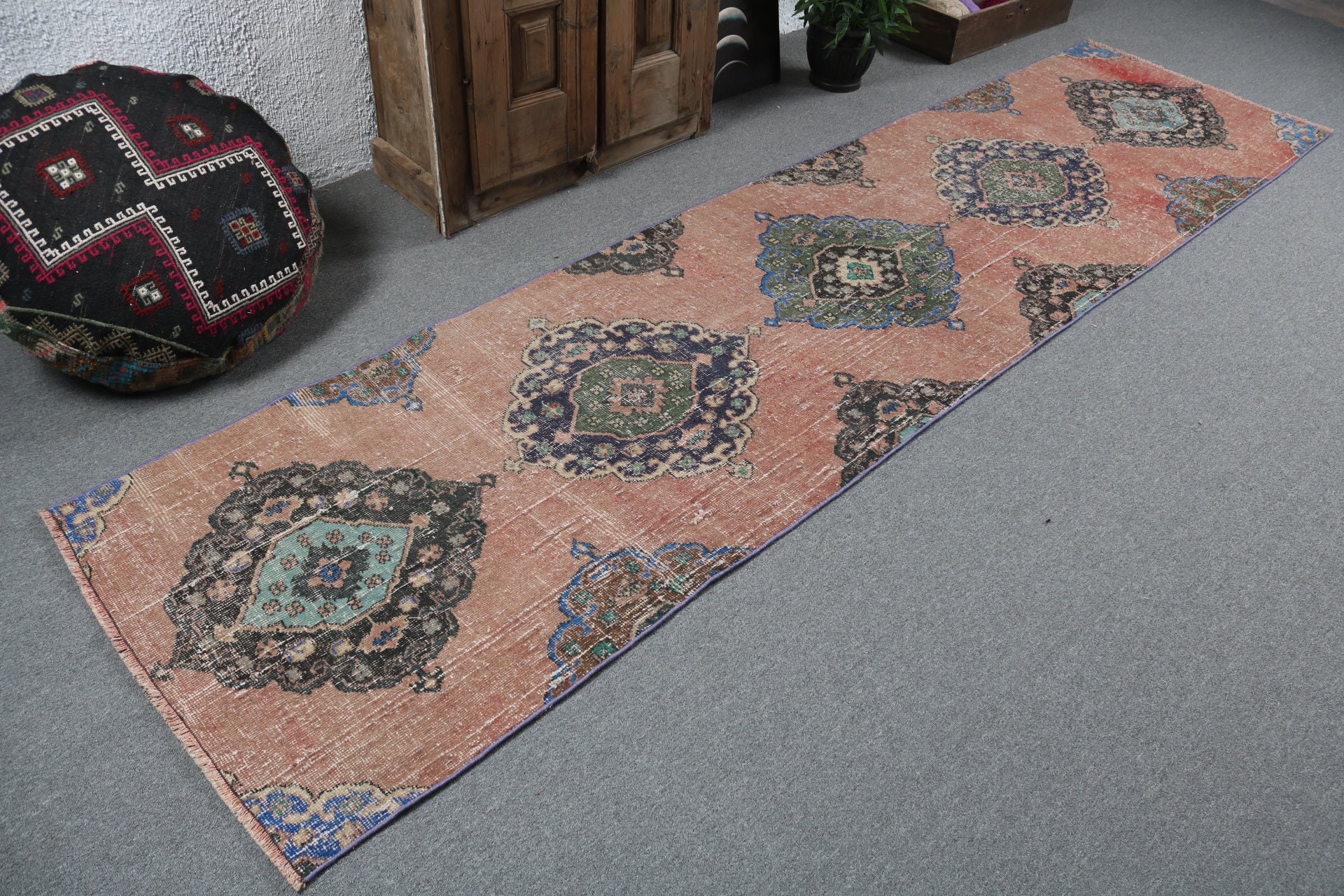 Koridor Halıları, Vintage Halı, Vintage Yolluk Halısı, Mutfak Halısı, Turuncu Boho Halısı, Nötr Halılar, 2.9x11.4 ft Yolluk Halısı, Türk Halıları