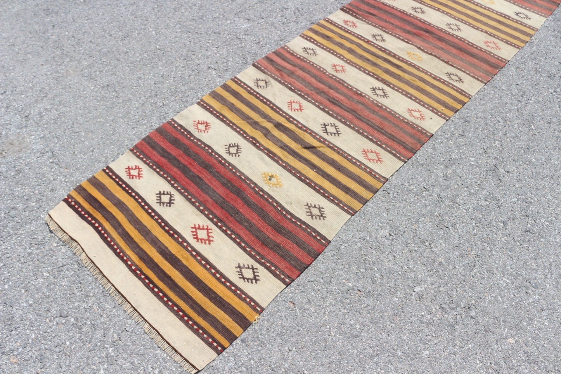 Beige  2.4x9.9 ft Runner Rug, Kilim, Corridor Rug, Oushak Rug, Eclectic Rug, Turkish Rug, Wool Rug, Vintage Rug, Hallway Rug