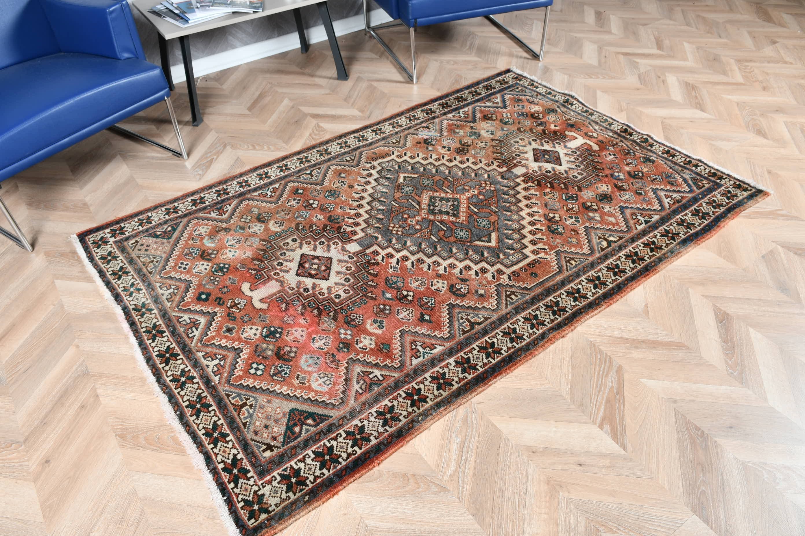 Yemek Odası Halıları, Kırmızı Soğuk Halı, Yün Halı, Antika Halılar, Mutfak Halısı, Vintage Halı, 4,3x6,5 ft Alan Halıları, Türk Halısı, Boho Bölge Halısı Halıları